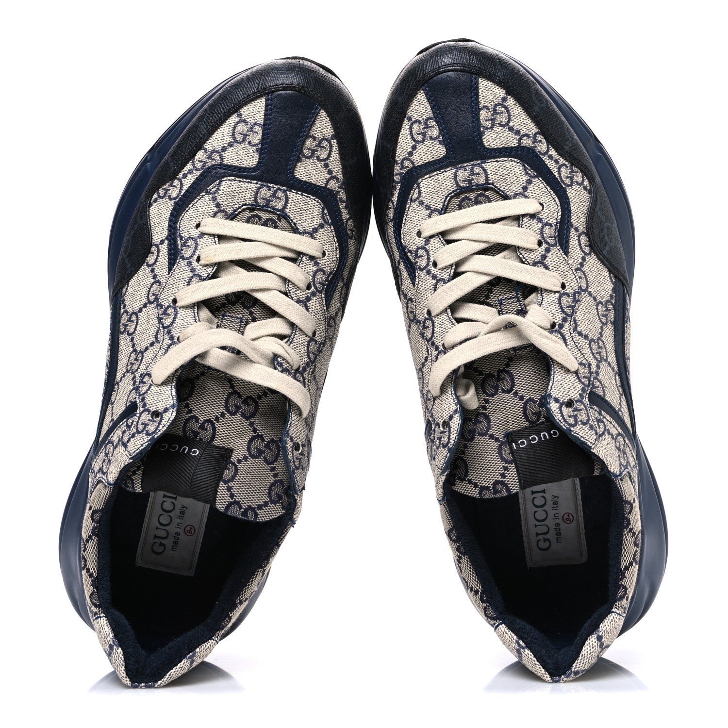 GG Supreme Monogram Mens Rhyton Sneakers 8.5 Beige Black Blue
