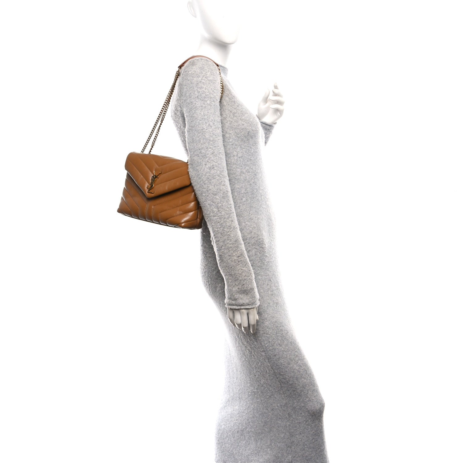Calfskin Y Quilted Monogram Small Loulou Chain Satchel Dark Natural