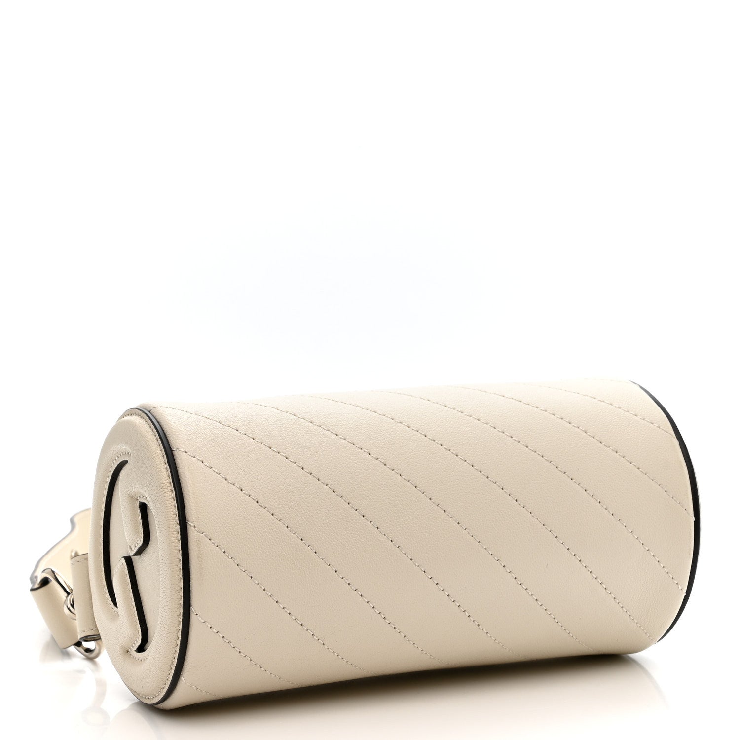 Sakai Be Green Calfskin Diagonal Stitched Mini Blondie Barrel Shoulder Bag Mystic White