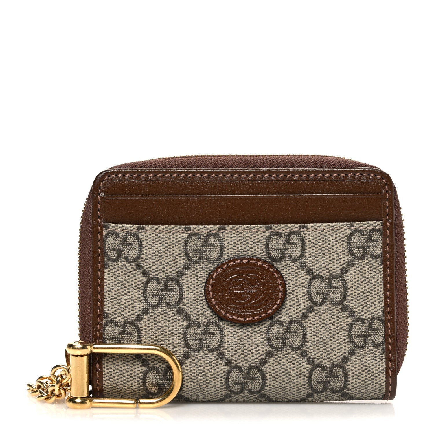GG Supreme Monogram Azalea Calfskin Retro Interlocking G Compact Wallet Beige Ebony Brown Sugar
