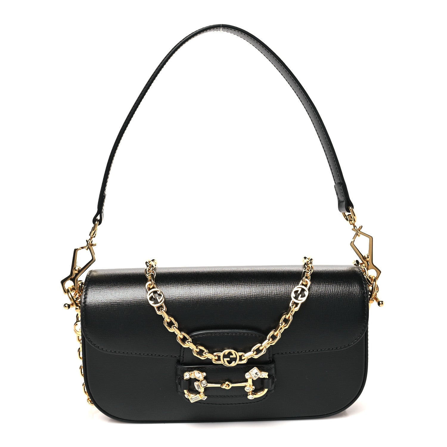Azalea Calfskin Crystal Small Horsebit 1955 Bag Black