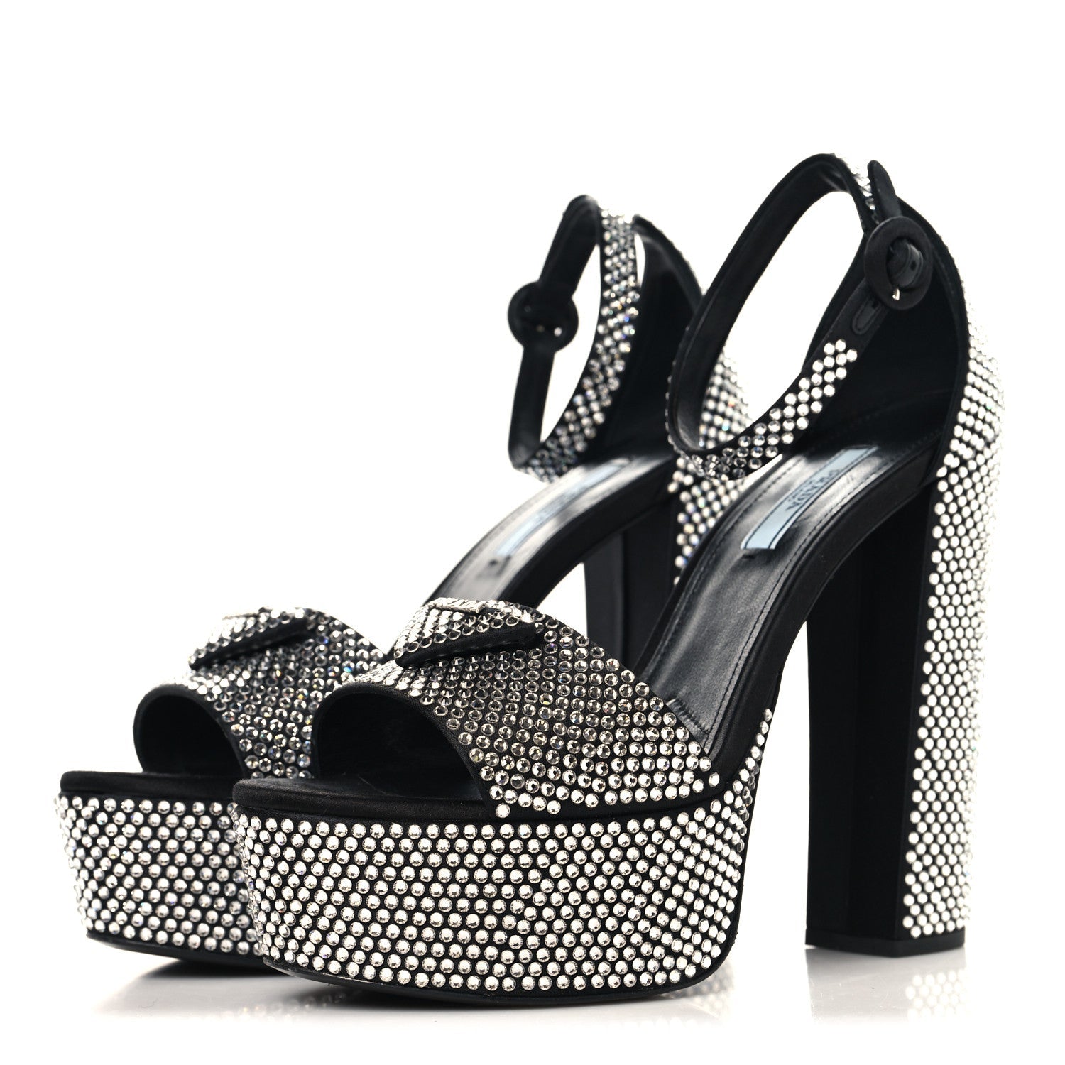 Satin Crystal Triangle Logo 40/135mm Platform Sandals 37 Cristal