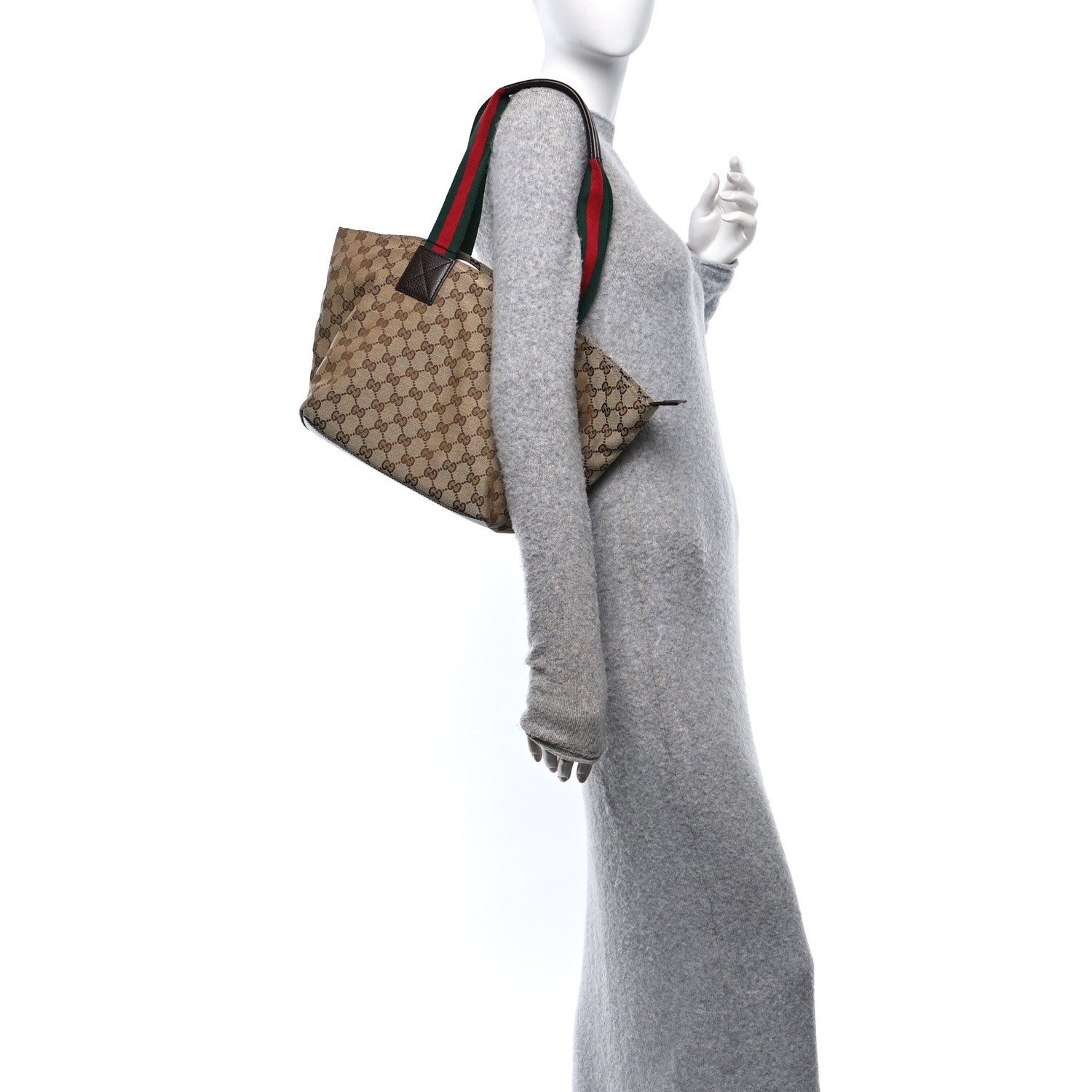 GG Monogram Medium Web Handle Bucket Tote Dark Brown