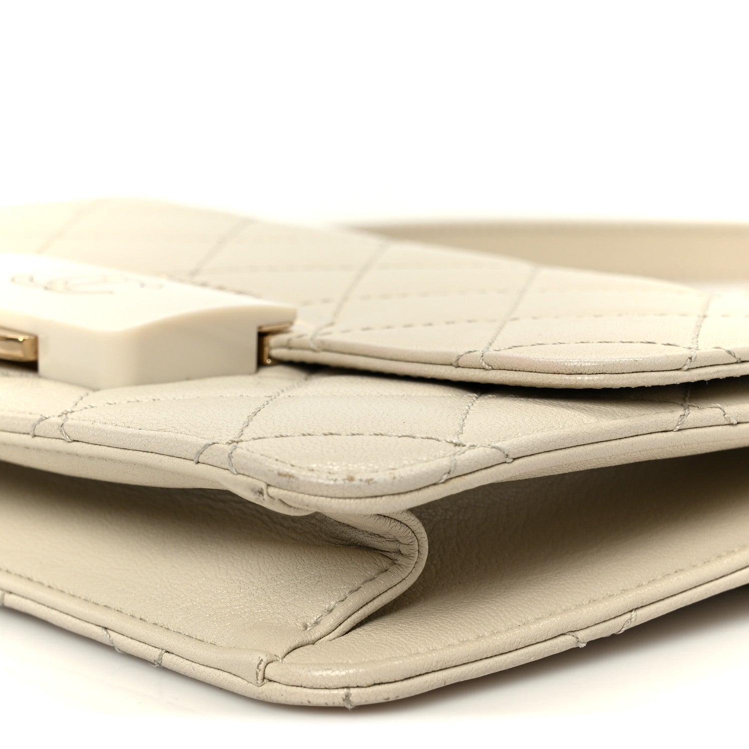 Sheepskin Quilted Mini Beauty Lock Flap Beige