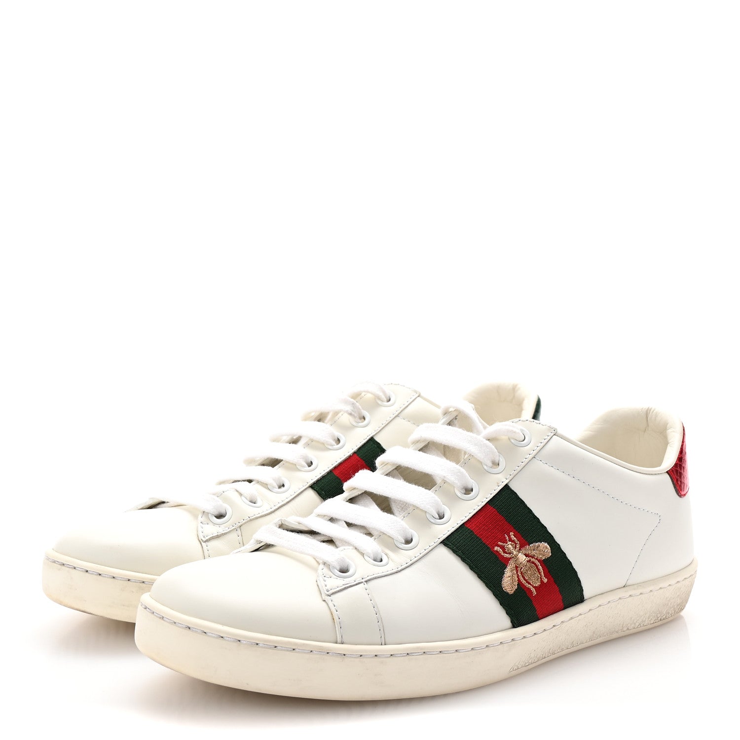 Calfskin Ayers Bee Embroidered Womens Ace Sneakers 37.5 White Green