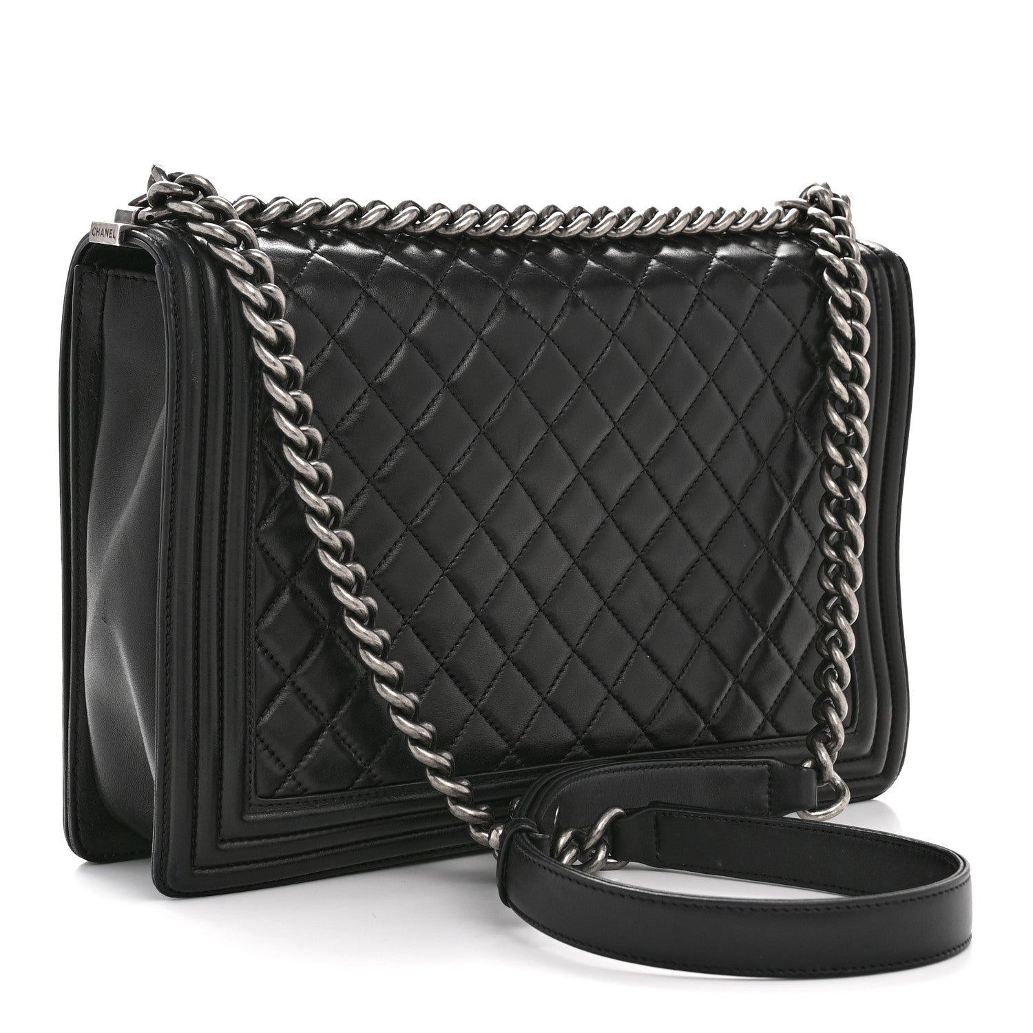 Lambskin Quilted Large Boy Flap Black