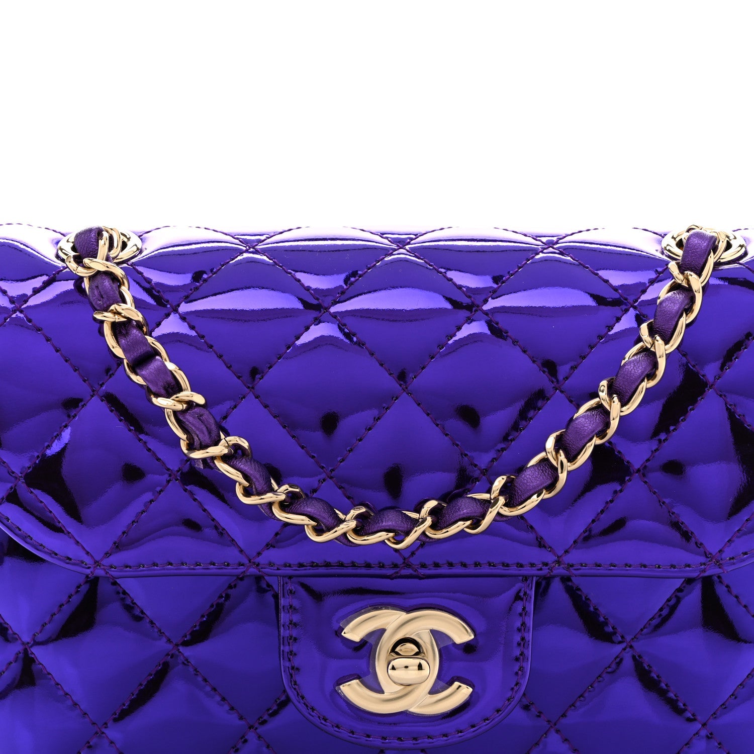 Mirror Calfskin Metallic Calfskin Quilted Hollywood Boulevard Mini Flap With Star Coin Purse Purple