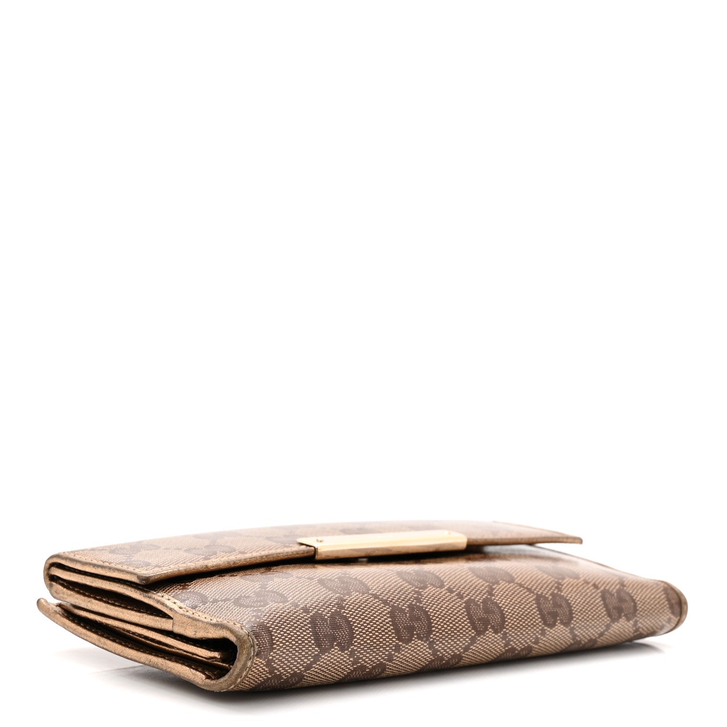 Crystal Monogram Metal Bar Continental Flap Wallet Gold