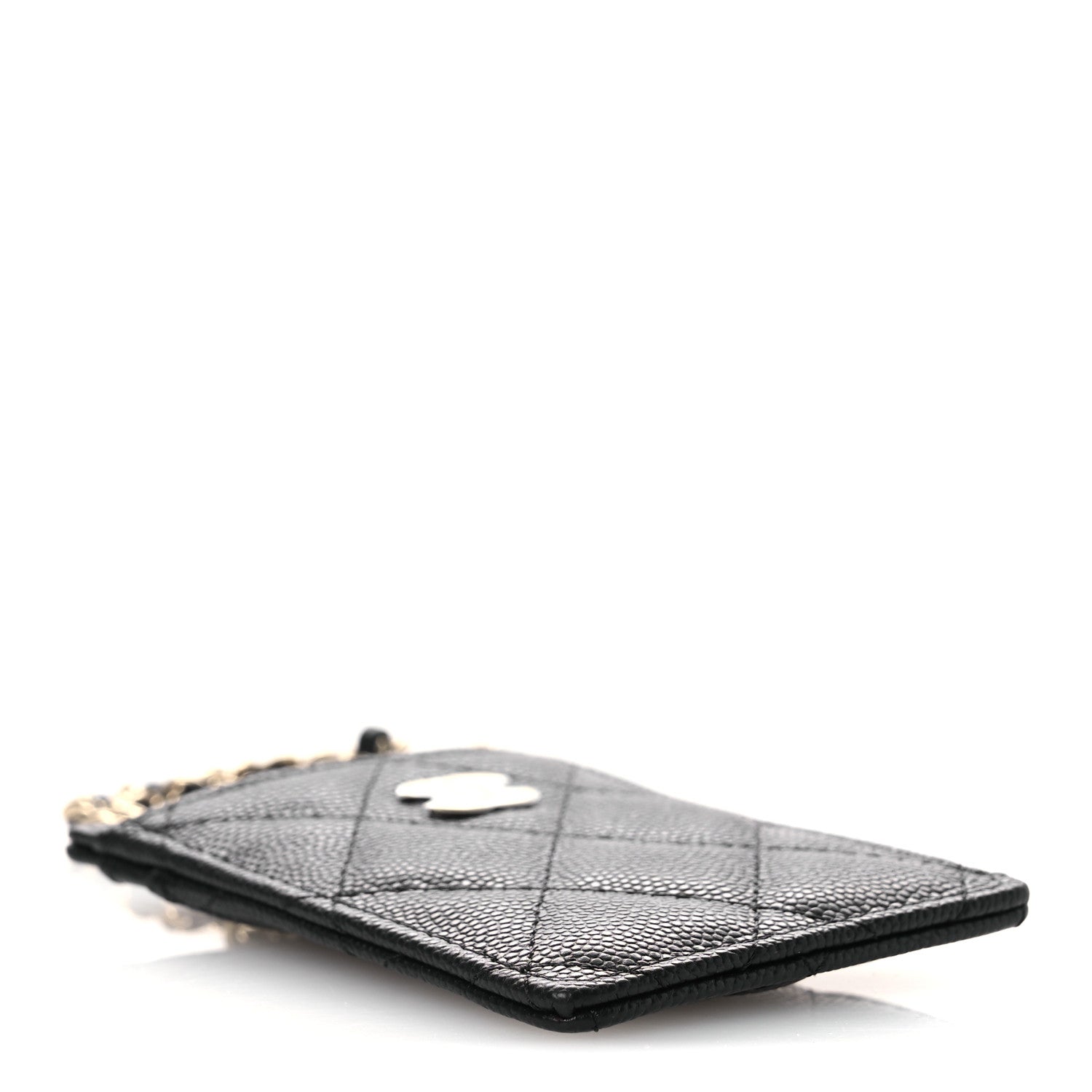 Caviar Quilted Card Holder On Chain Black