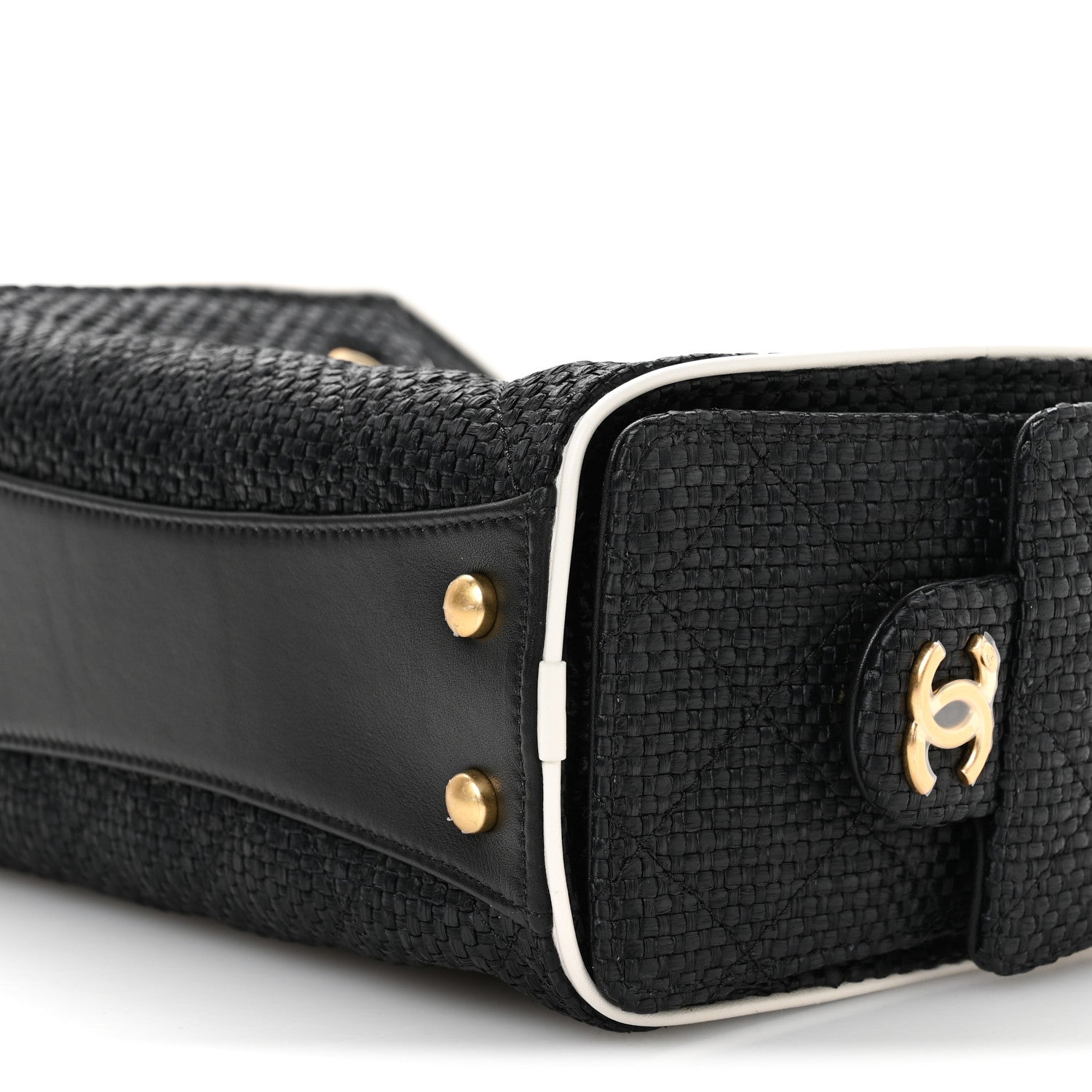Braided Raffia Calfskin Mini Chanel 25 Handbag Black White