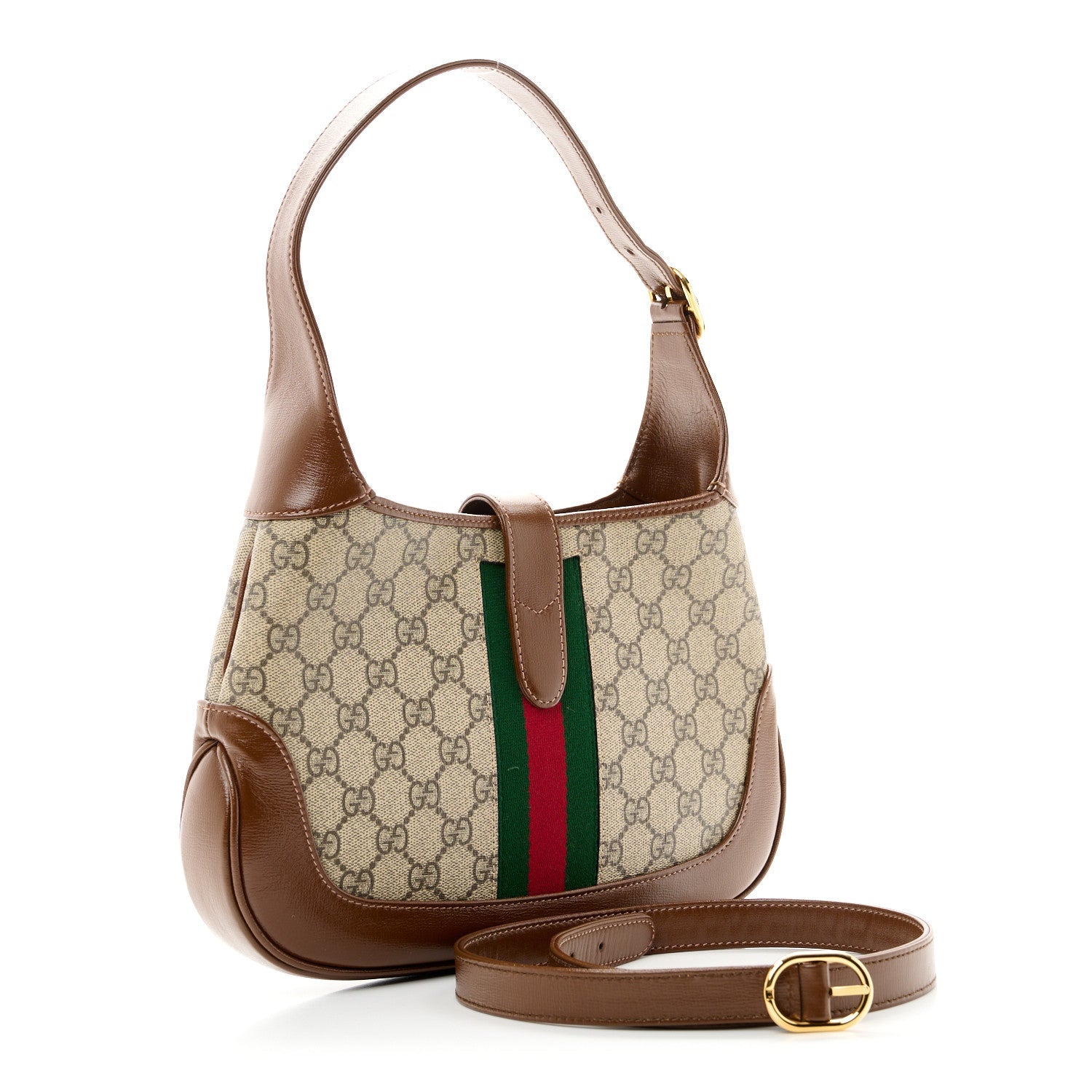 GG Supreme Monogram Azalea Calfskin Web Small Jackie 1961 Hobo Beige Ebony Brown Sugar