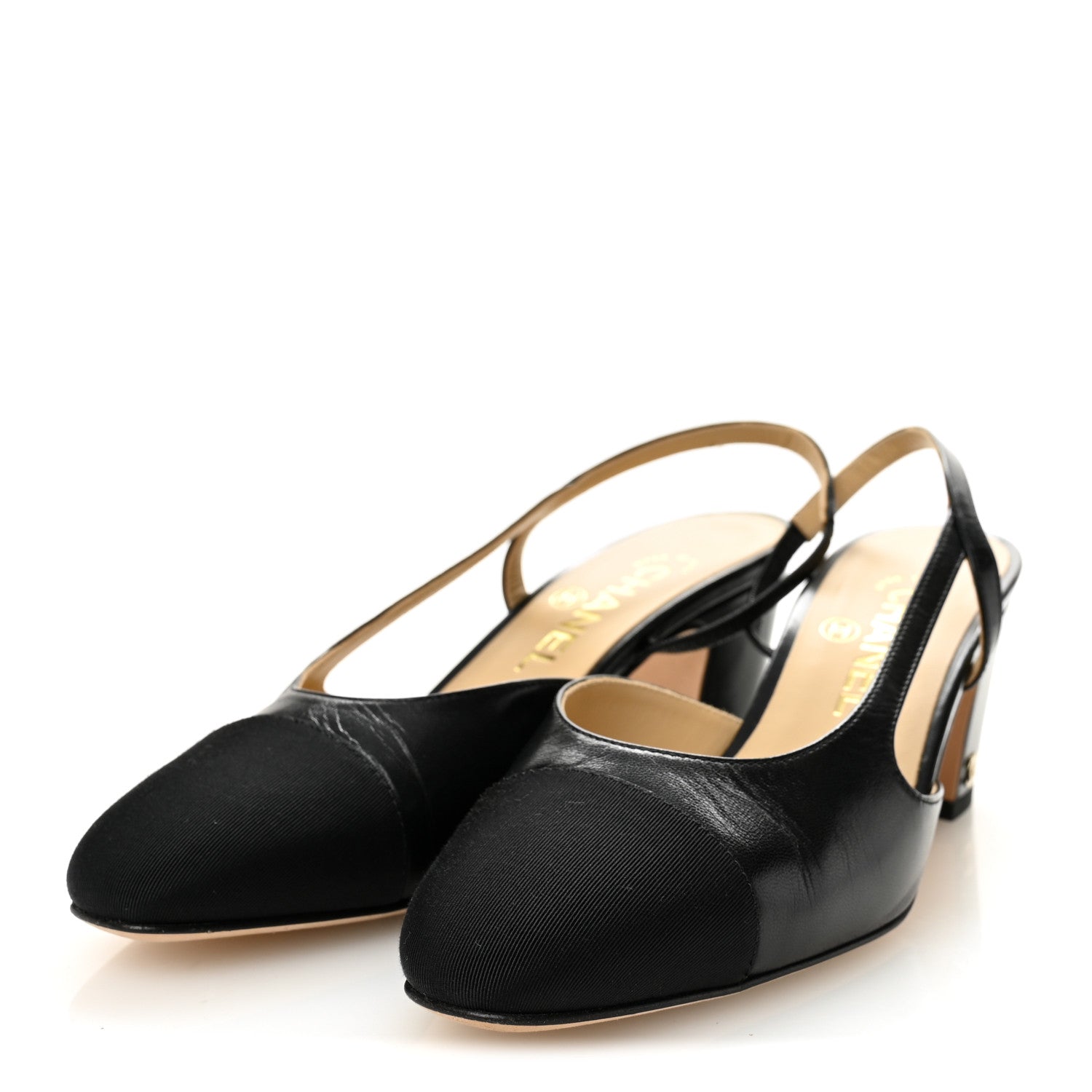 Goatskin Grosgrain Cap Toe CC Slingback Pumps 37 Black