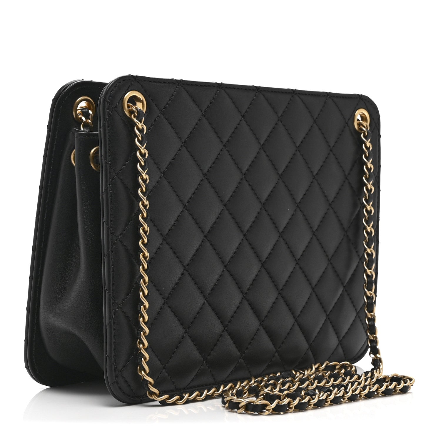 Calfskin Quilted CC Chain Accordion Tote Black