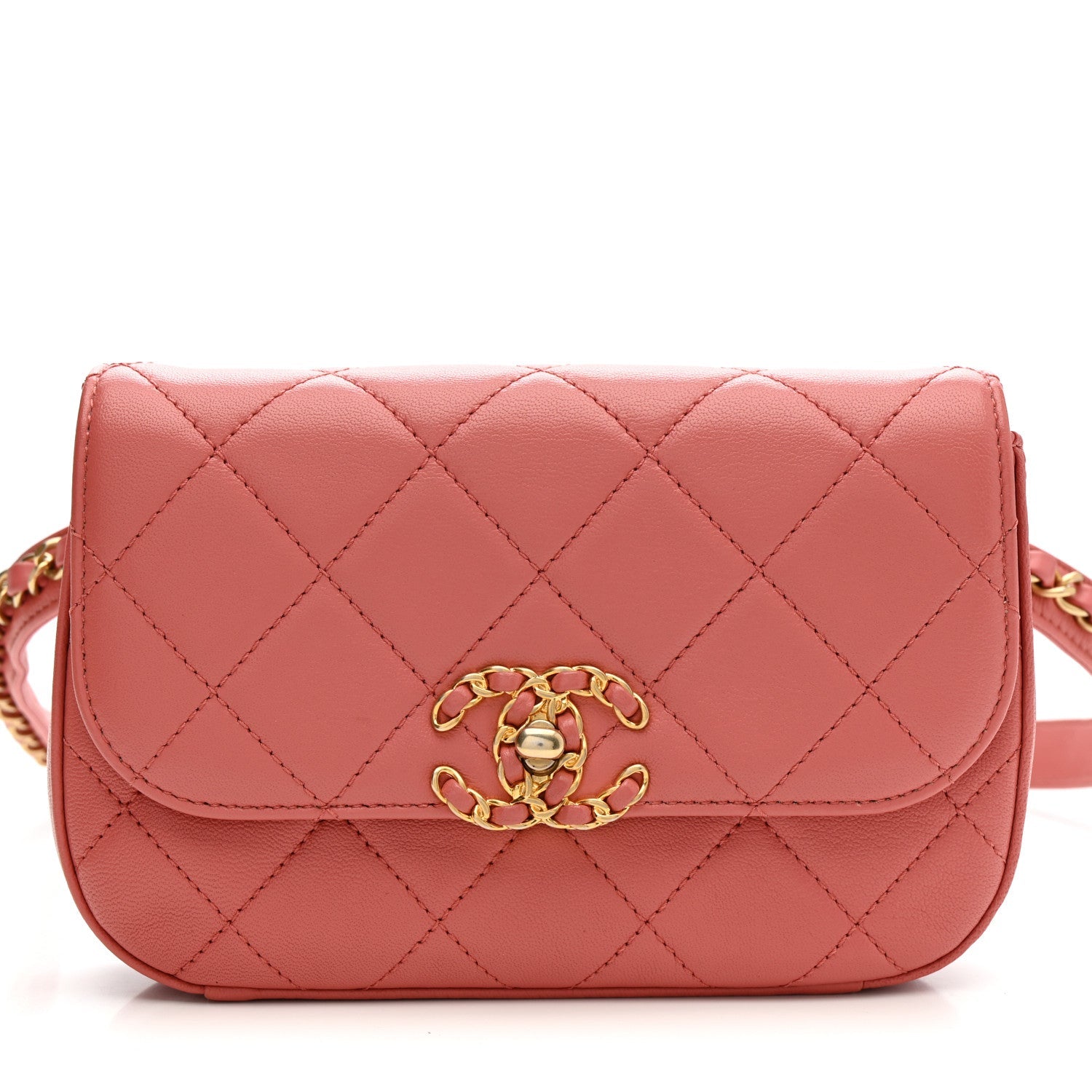 Lambskin Quilted Chain Infinity Waist Belt Bag Pink
