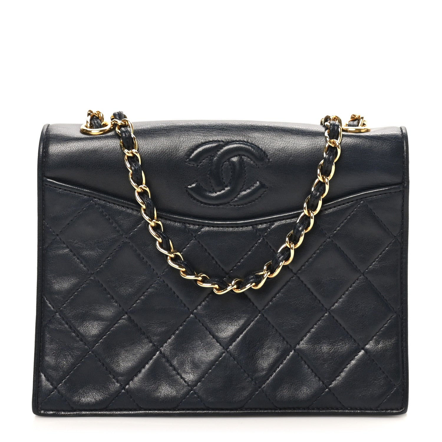 Lambskin Quilted Timeless CC Small Single Flap Navy Blue