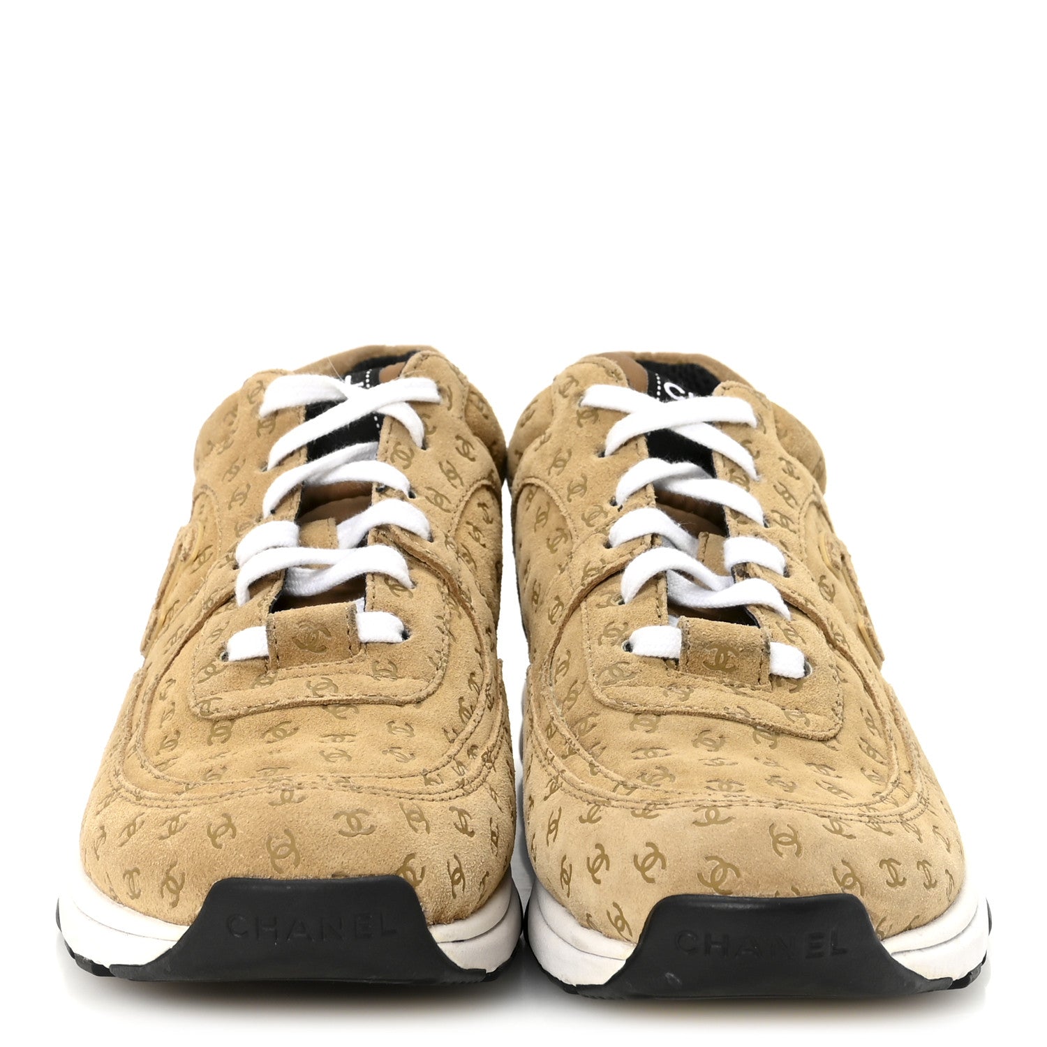 Nylon Suede Calfskin Printed CC Sneakers 37 Beige