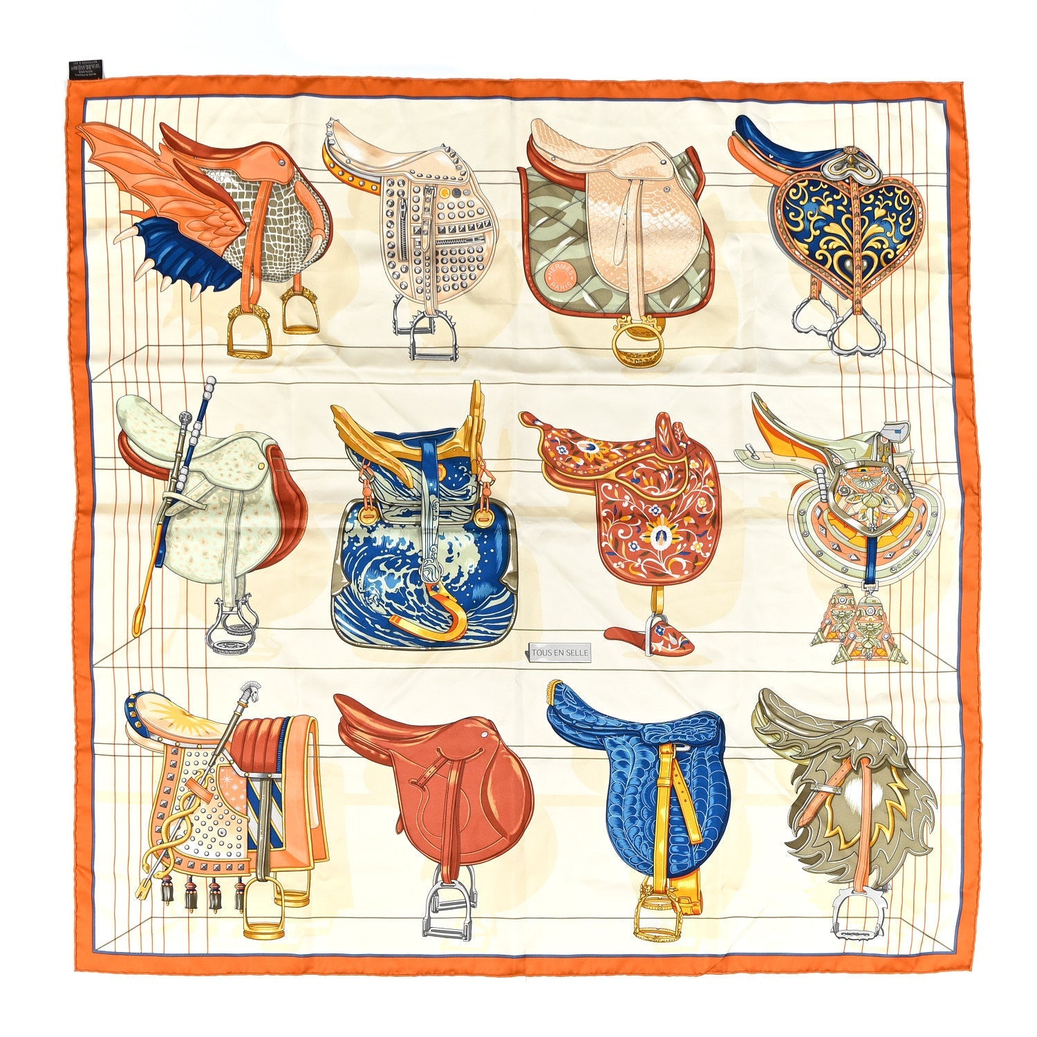 Silk Tous En Selle Scarf Orange Cjit Creme