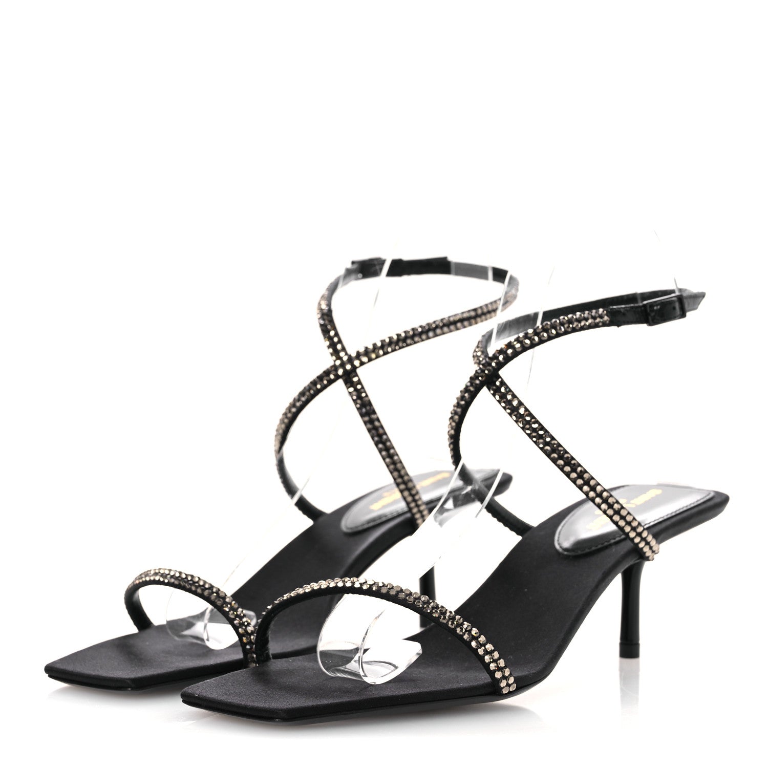 Crepe Satin Strass Baliqua 55 Ankle Strap Sandals 36 Black Greige