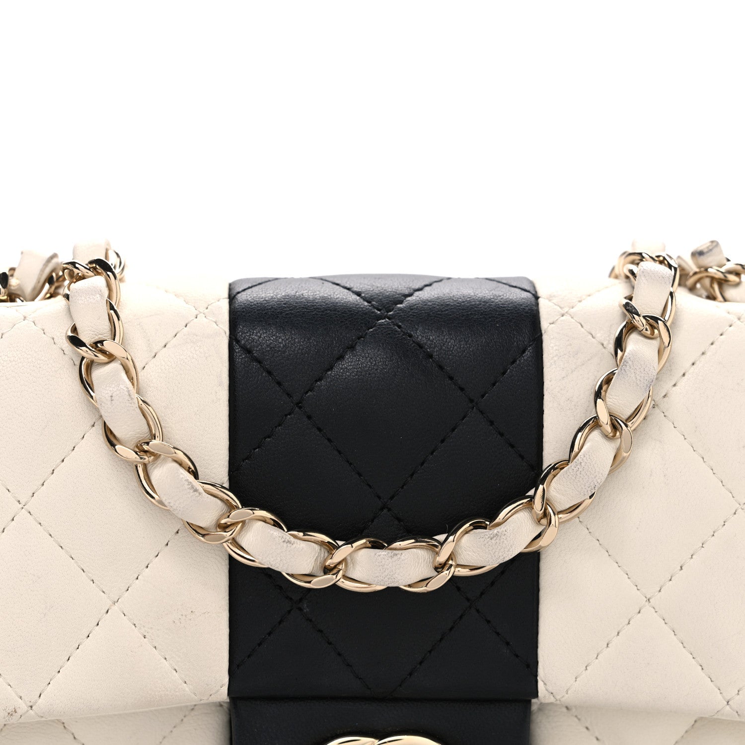 Lambskin Quilted Mini Rectangular Flap White Black