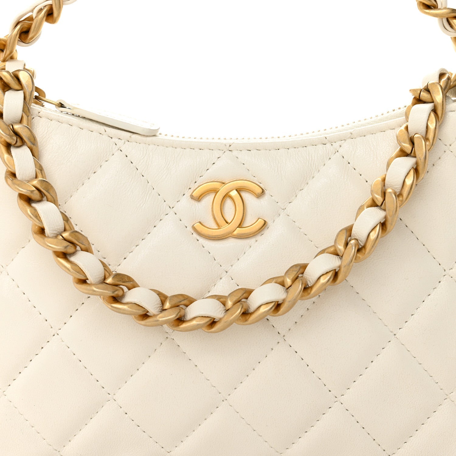 Lambskin Quilted Chain Around Top Handle Mini Bag White