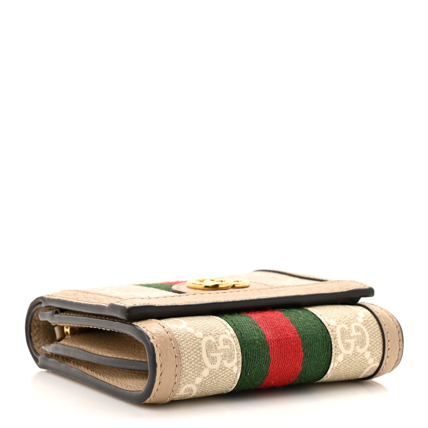 GG Supreme Monogram Textured Dollar Calfskin Web Ophidia Card Case Wallet Beige Mystic White Oatmeal