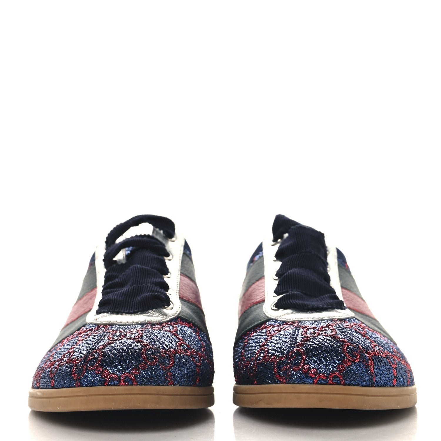 Lurex Calfskin Web GG Monogram Womens Falacer Sneakers 37 Iridescent Blue Iridescent Red Silver