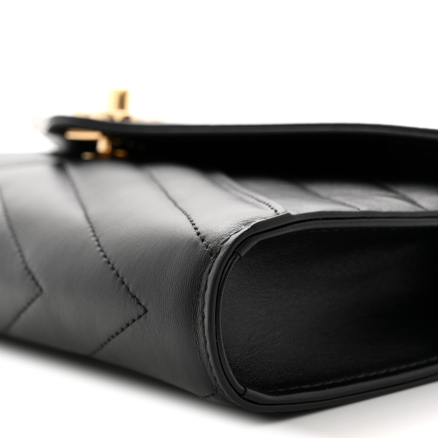 Lambskin Chevron Quilted Top Handle Envelope Clutch Black