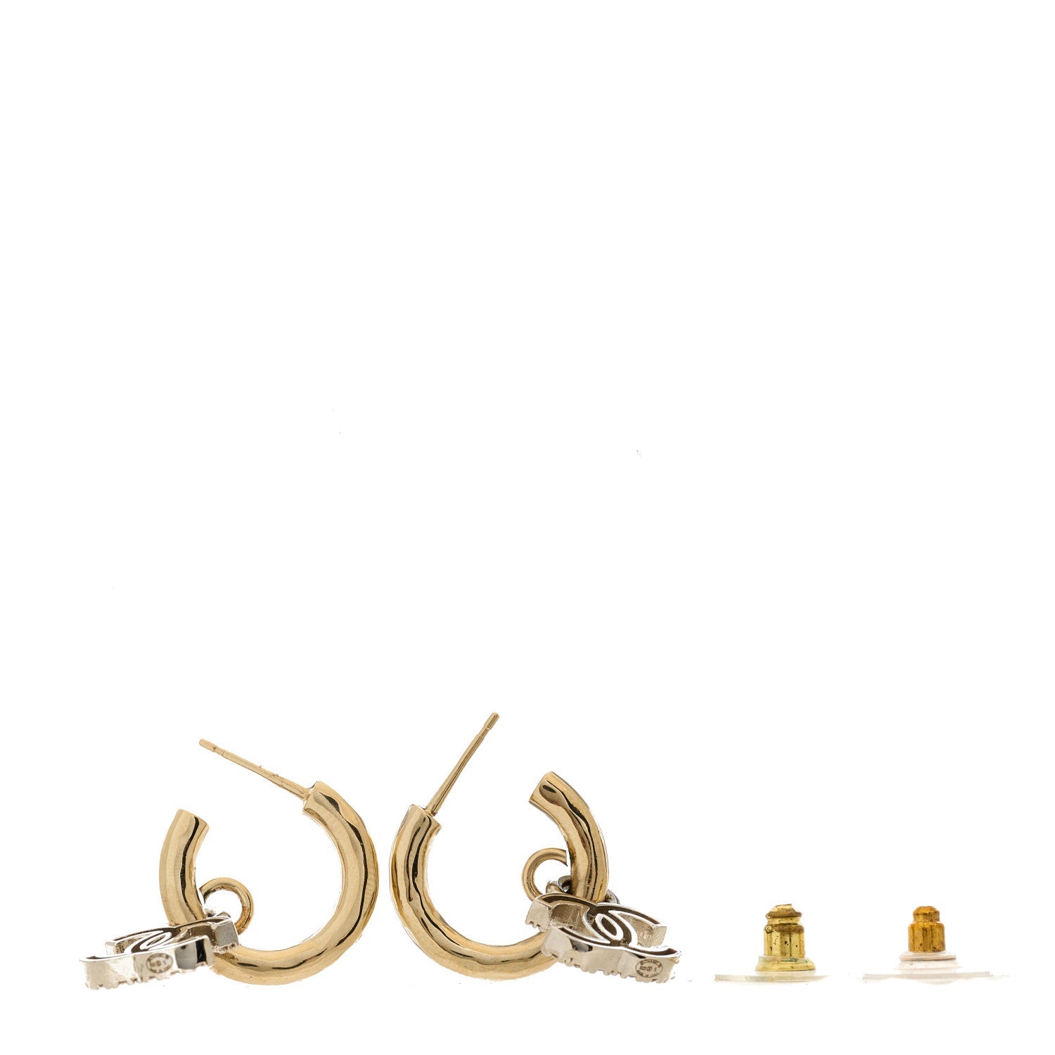 Metal Crystal Studded CC Hoop Drop Earrings Gold