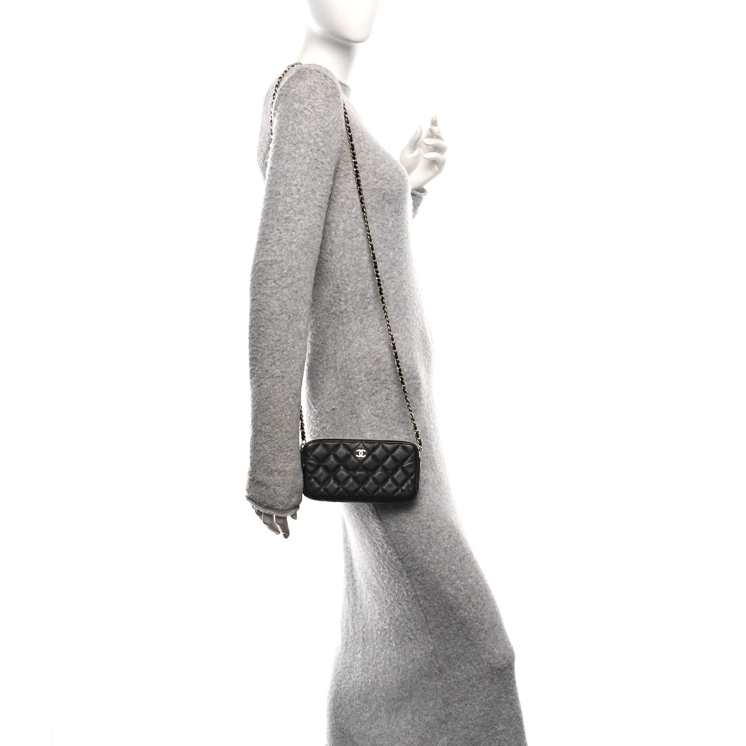 Caviar Quilted Small Clutch With Chain Black