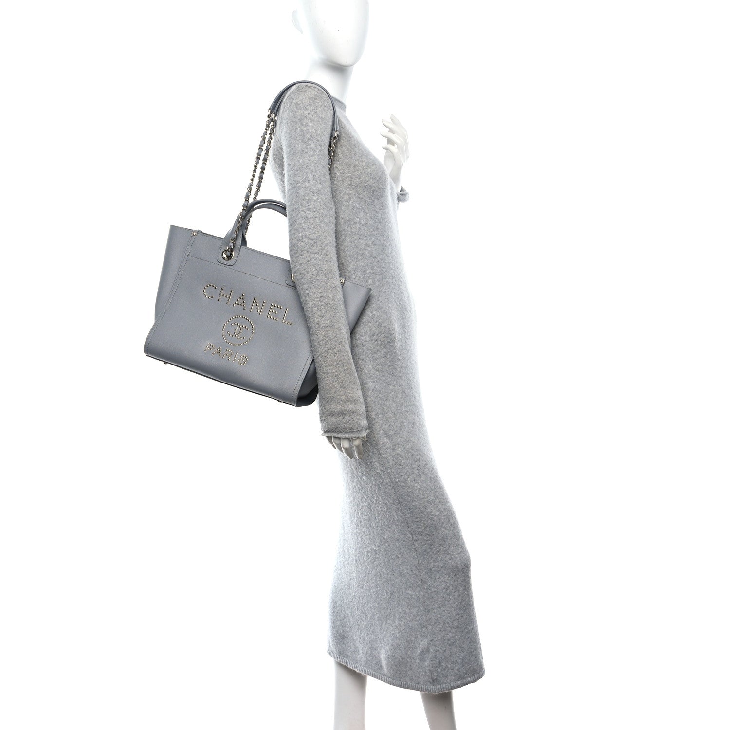 Caviar Studded Small Deauville Tote Grey