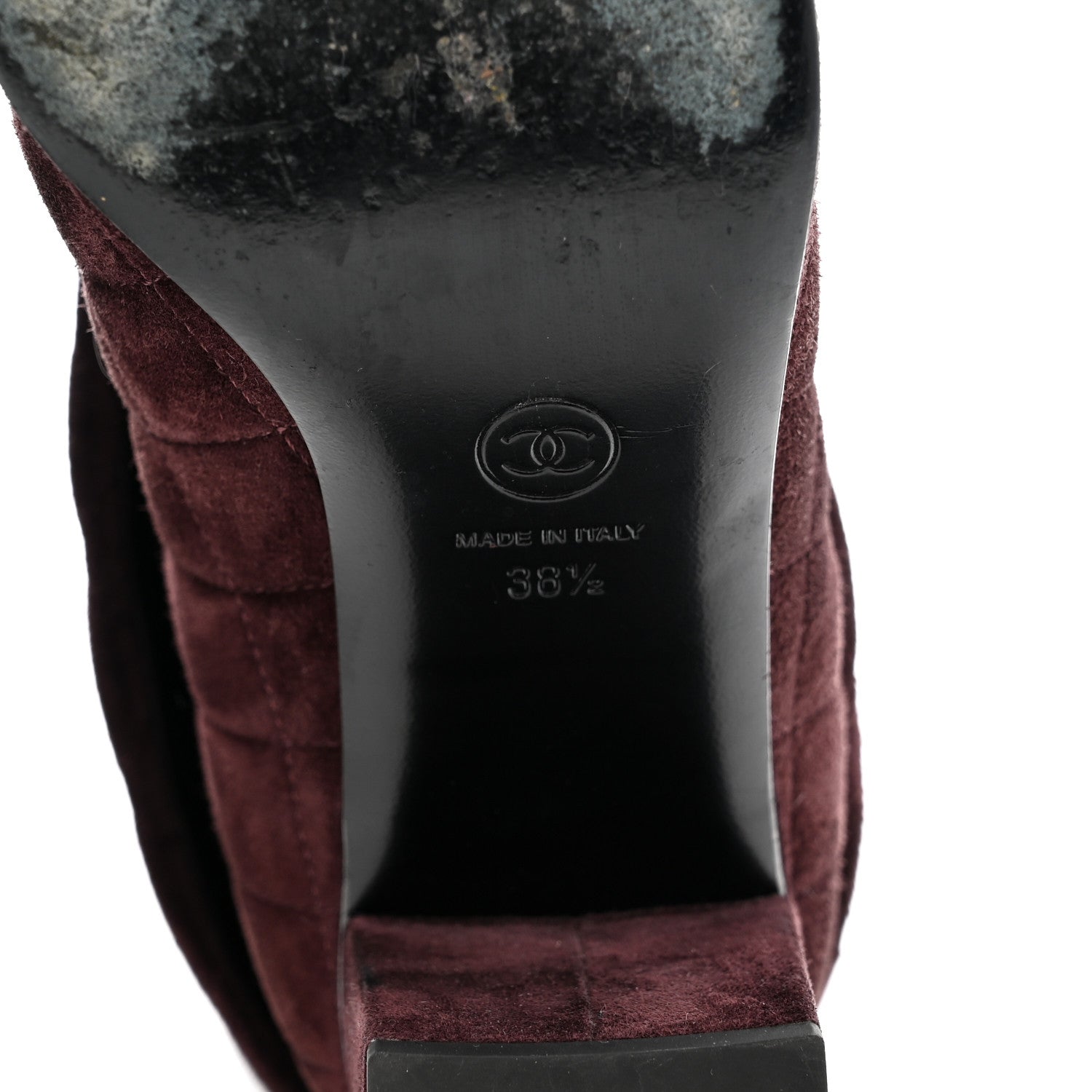 Suede Calfskin Quilted CC Fold Over High Boots 38.5 Dark Purple