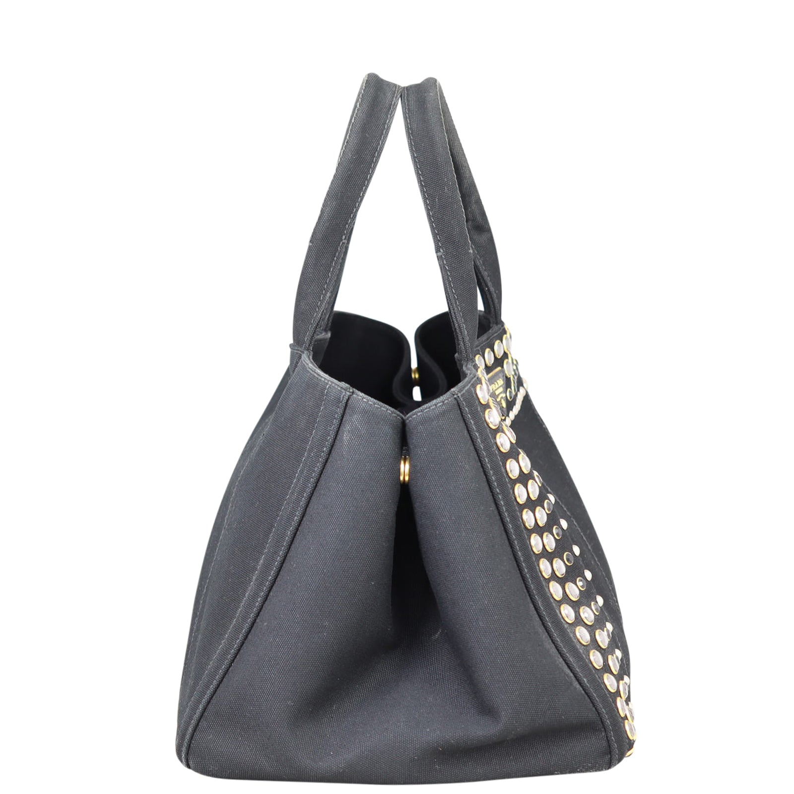 Prada Studded Canapa Tote Large