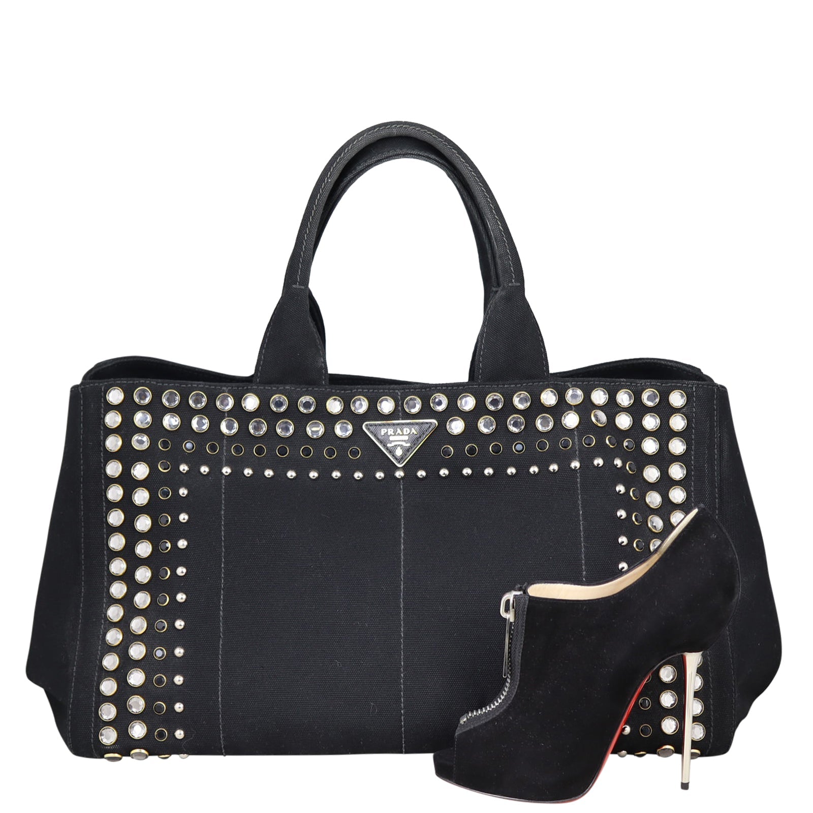 Prada Studded Canapa Tote Large