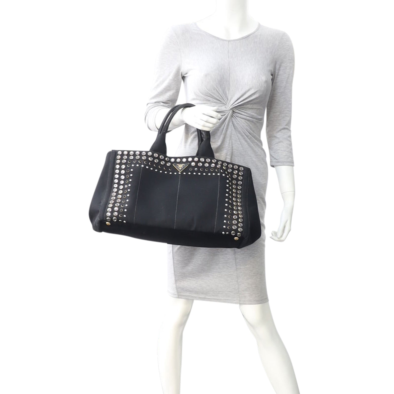 Prada Studded Canapa Tote Large