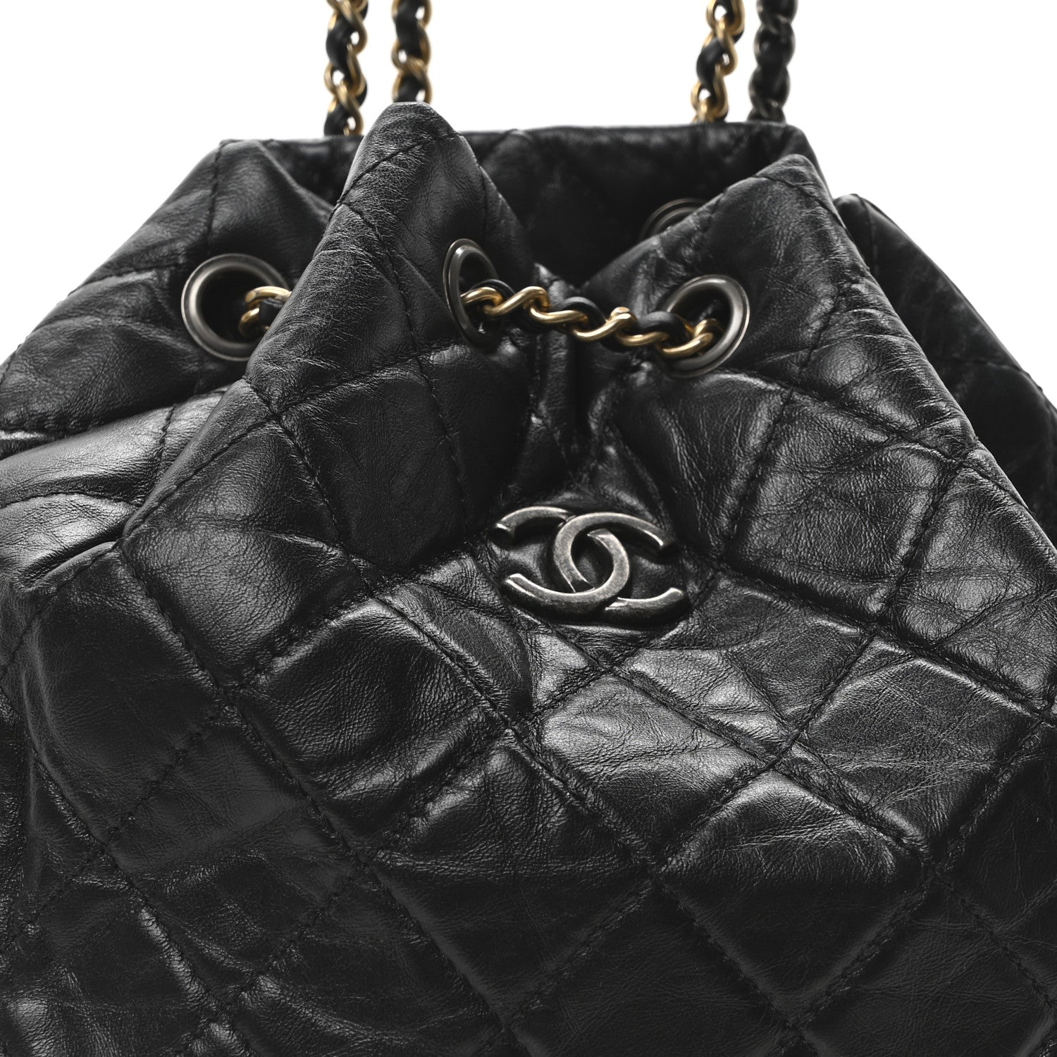 Aged Calfskin Quilted Small Gabrielle Backpack Black