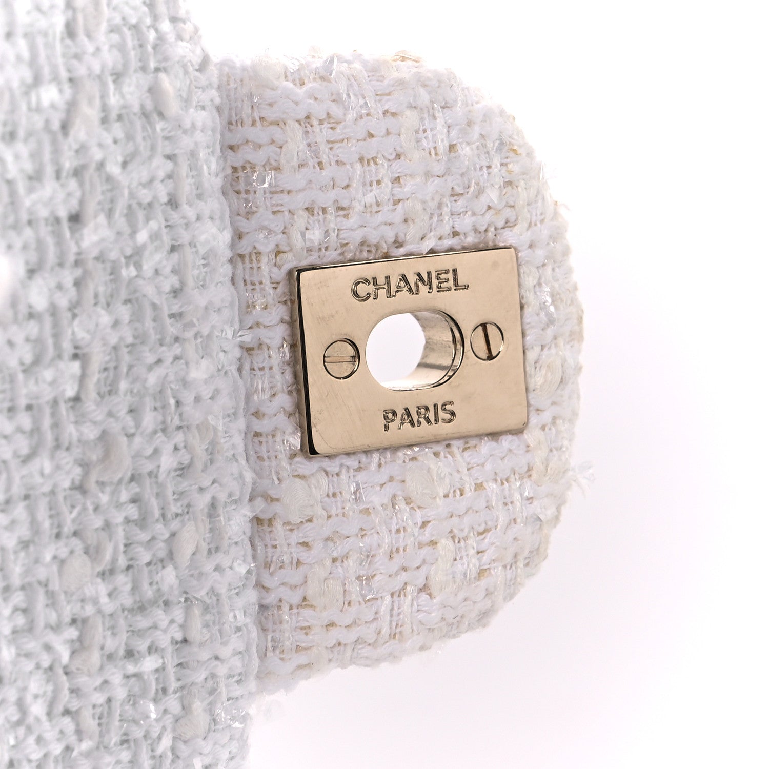 Metallic Tweed Medium Double Flap White Gold