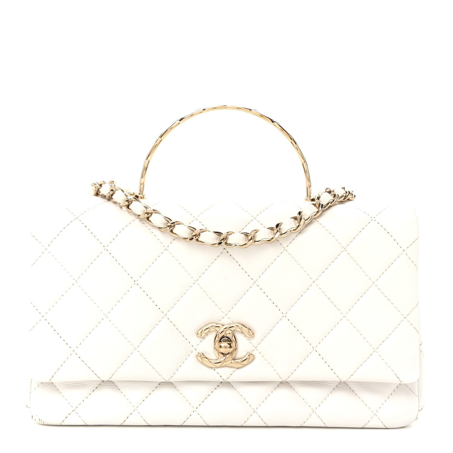 Caviar Quilted Small Top Handle Flap With Chain White