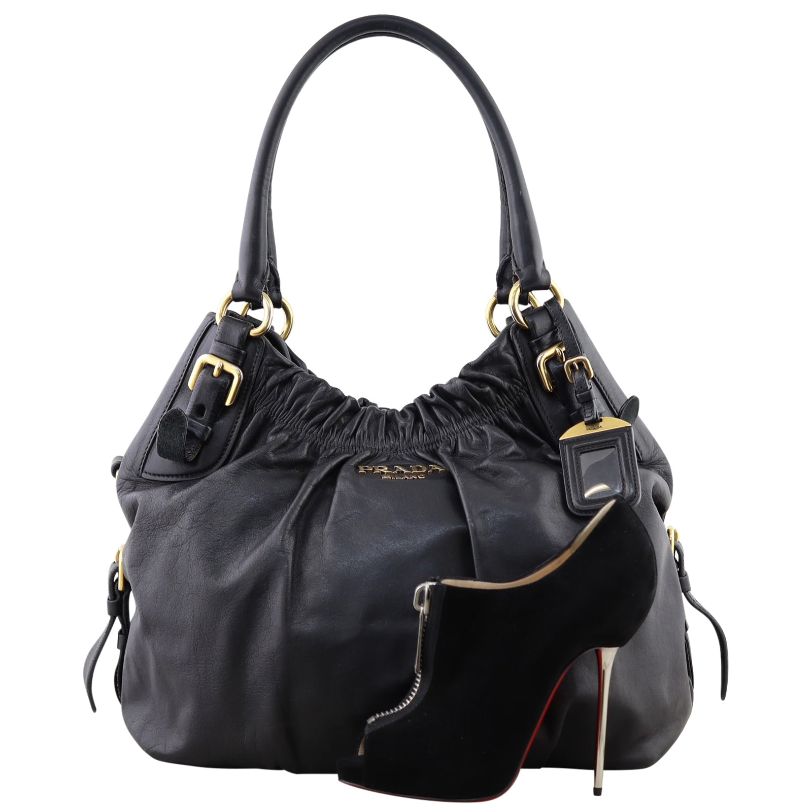 Prada Pleated Nappa Shoulder Bag