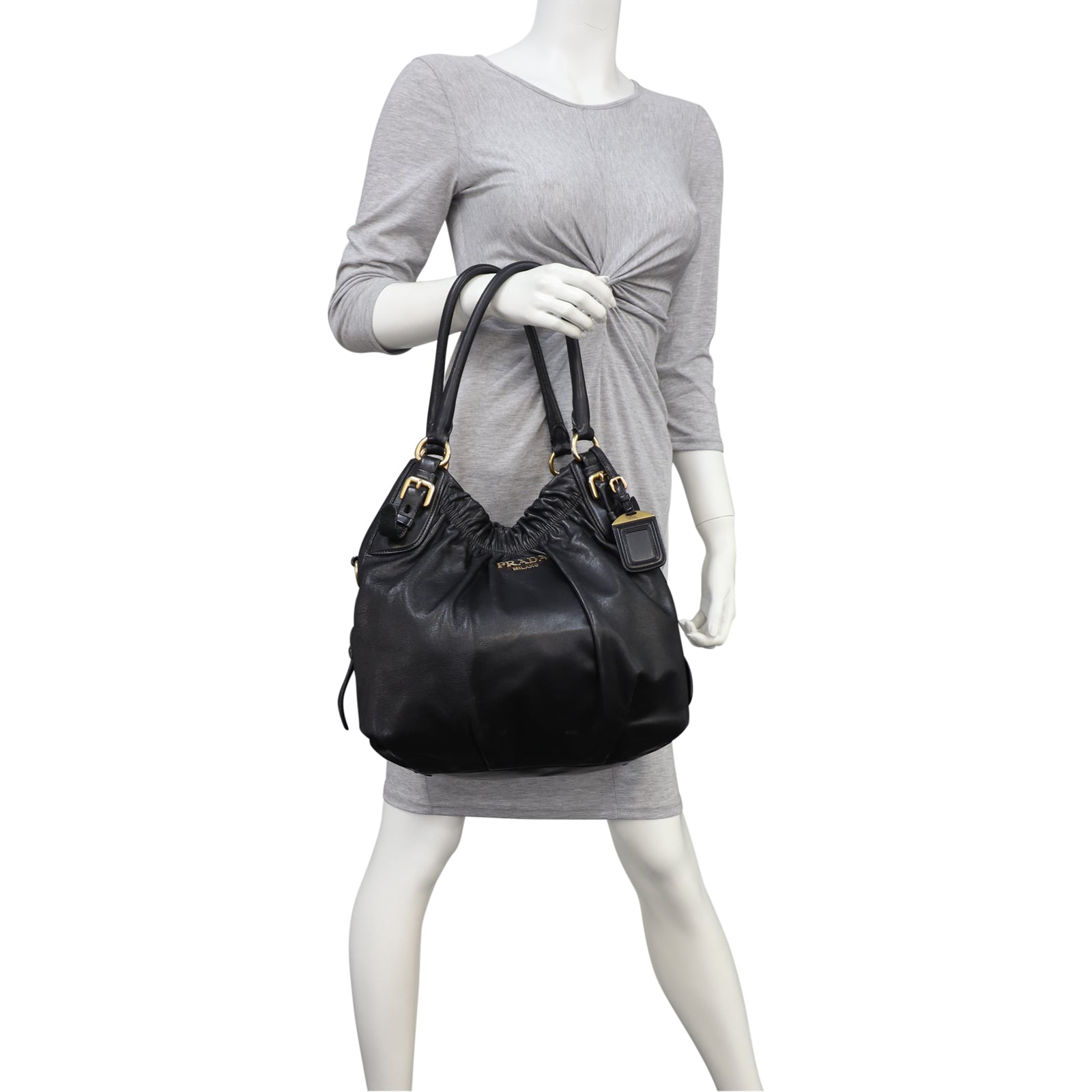 Prada Pleated Nappa Shoulder Bag