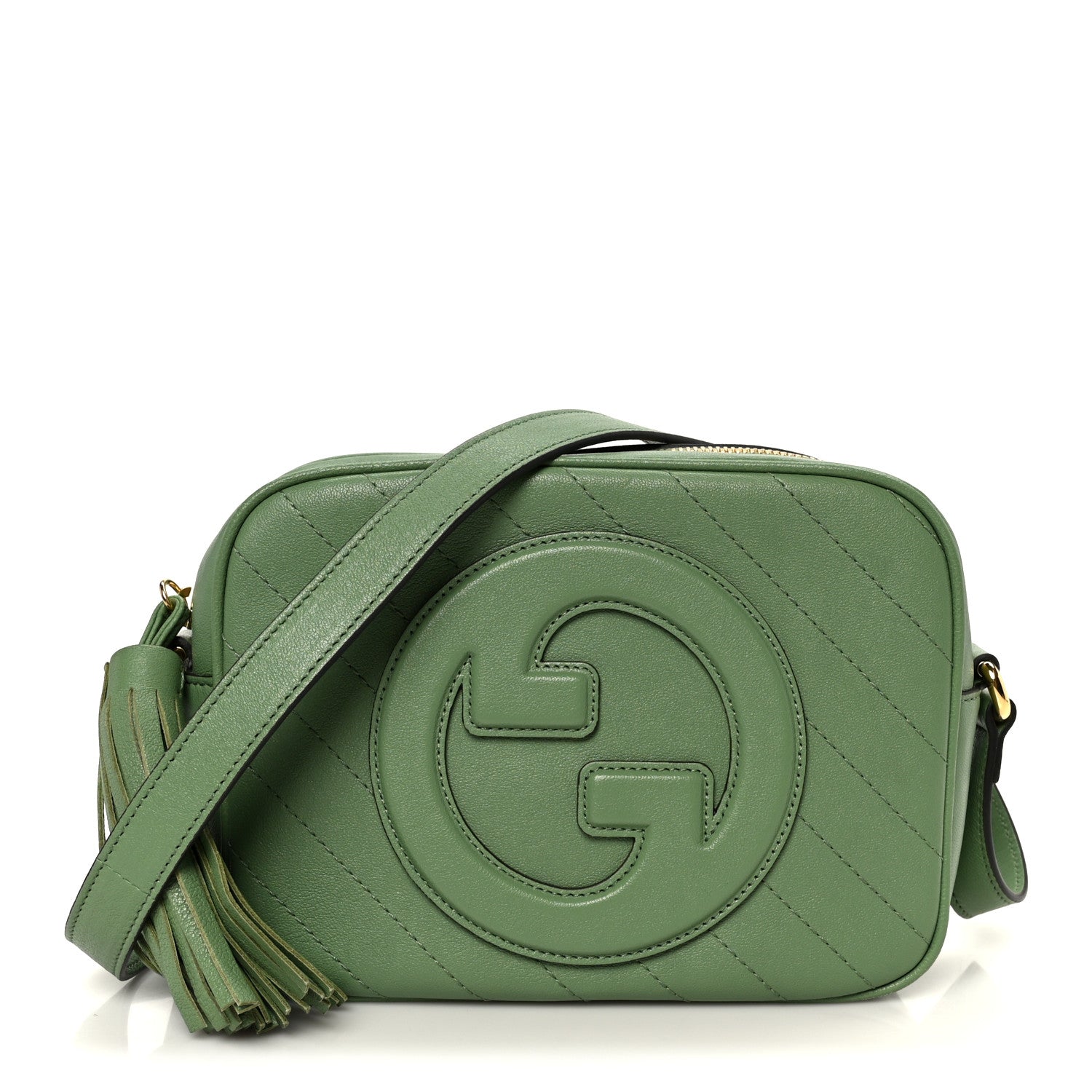 Sakai Be Green Calfskin Diagonal Stitched Small Blondie Shoulder Bag Light Green
