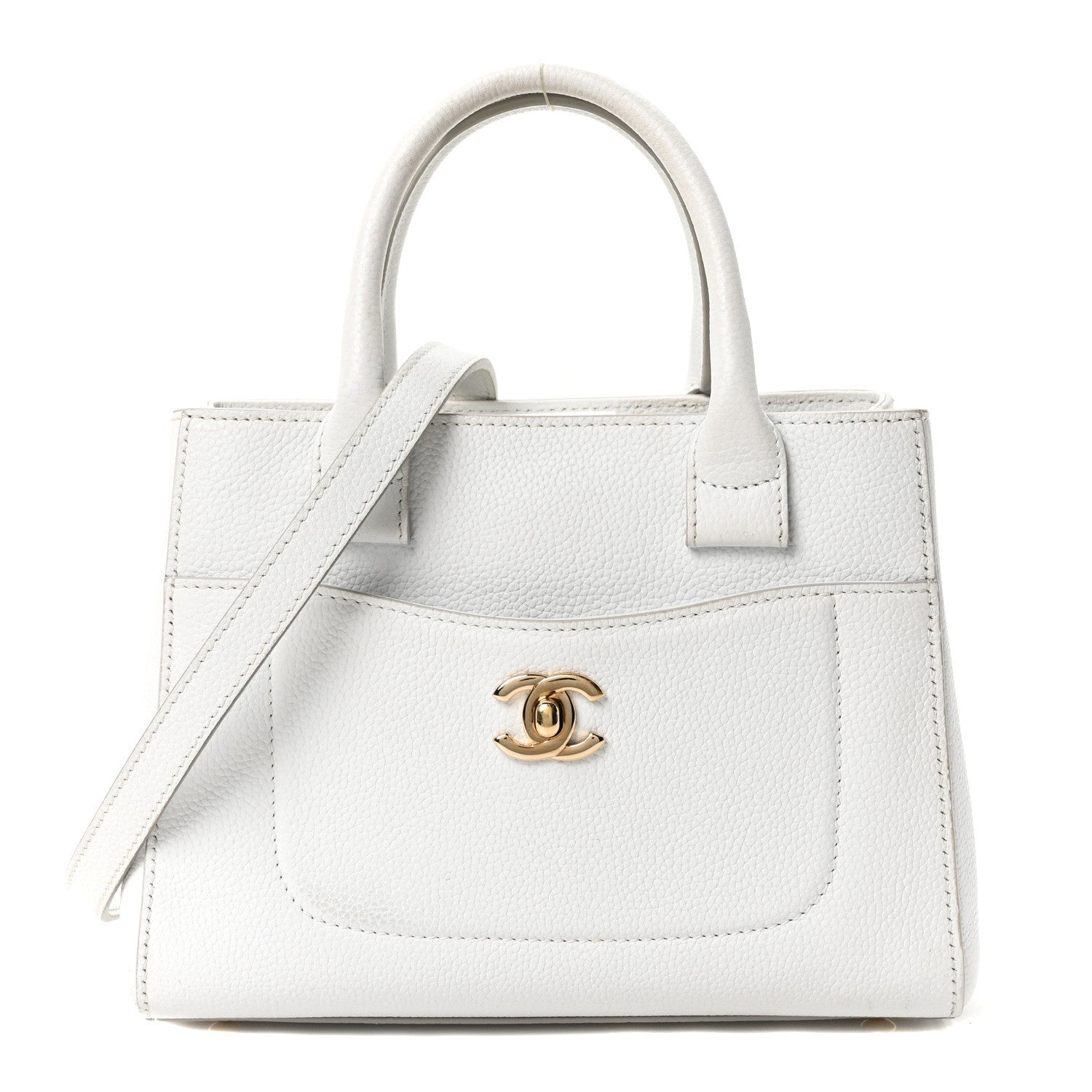 Grained Calfskin Mini Neo Executive Shopper Tote White