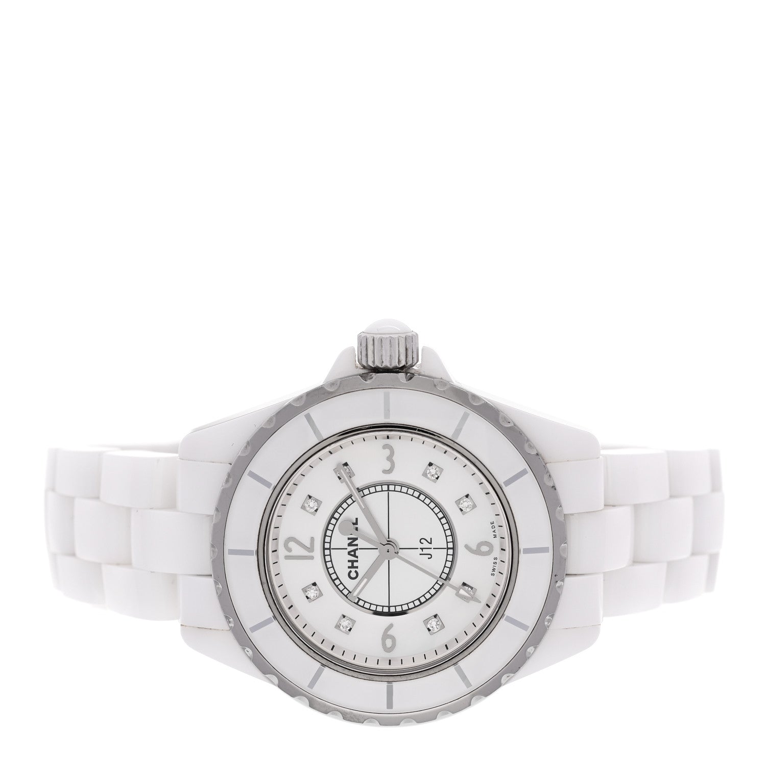 Stainless Steel Ceramic Diamond Mother of Pearl 33mm J12 Quartz Watch White