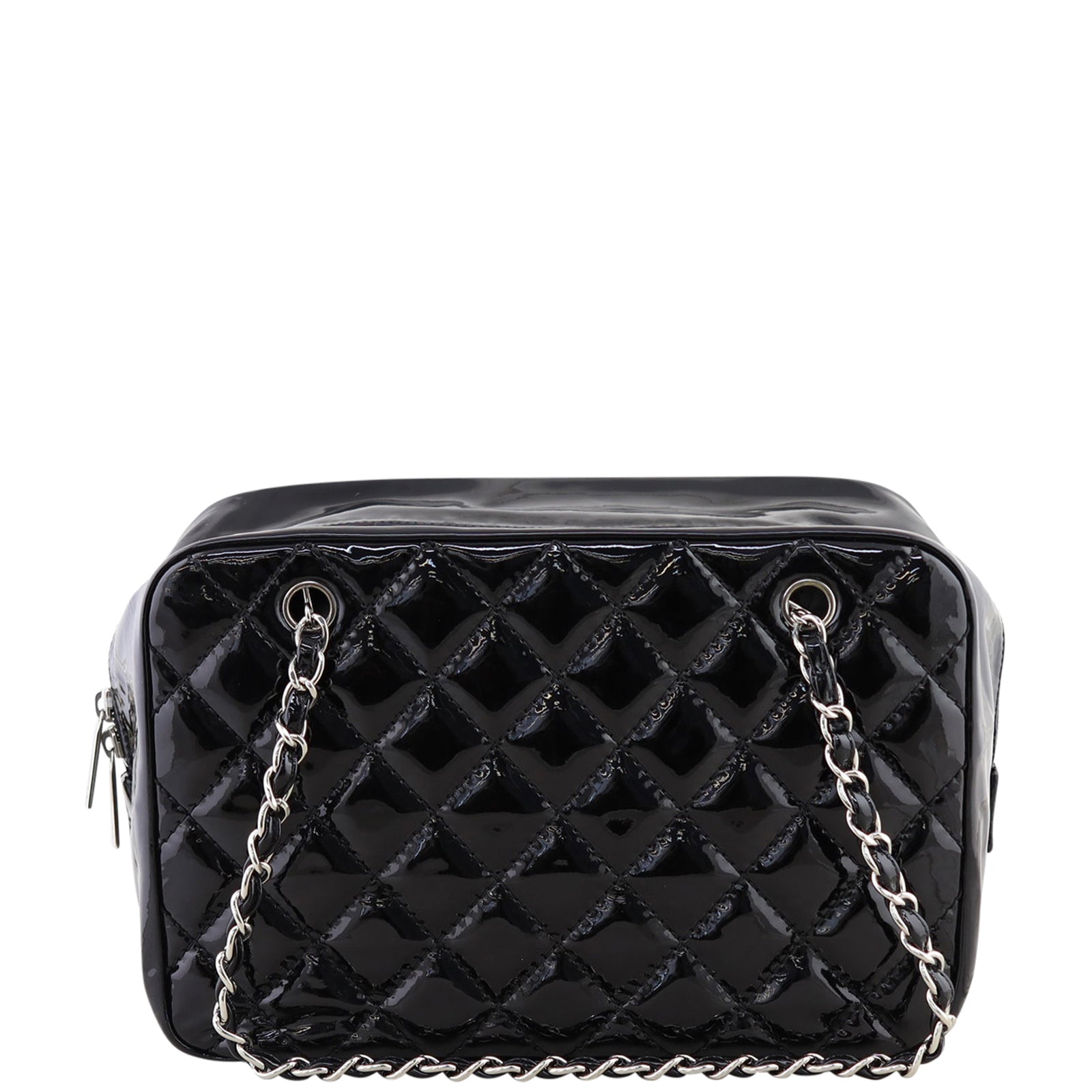 Chanel Brilliant Patent Camera Bag Large |  Black Quilted Patent