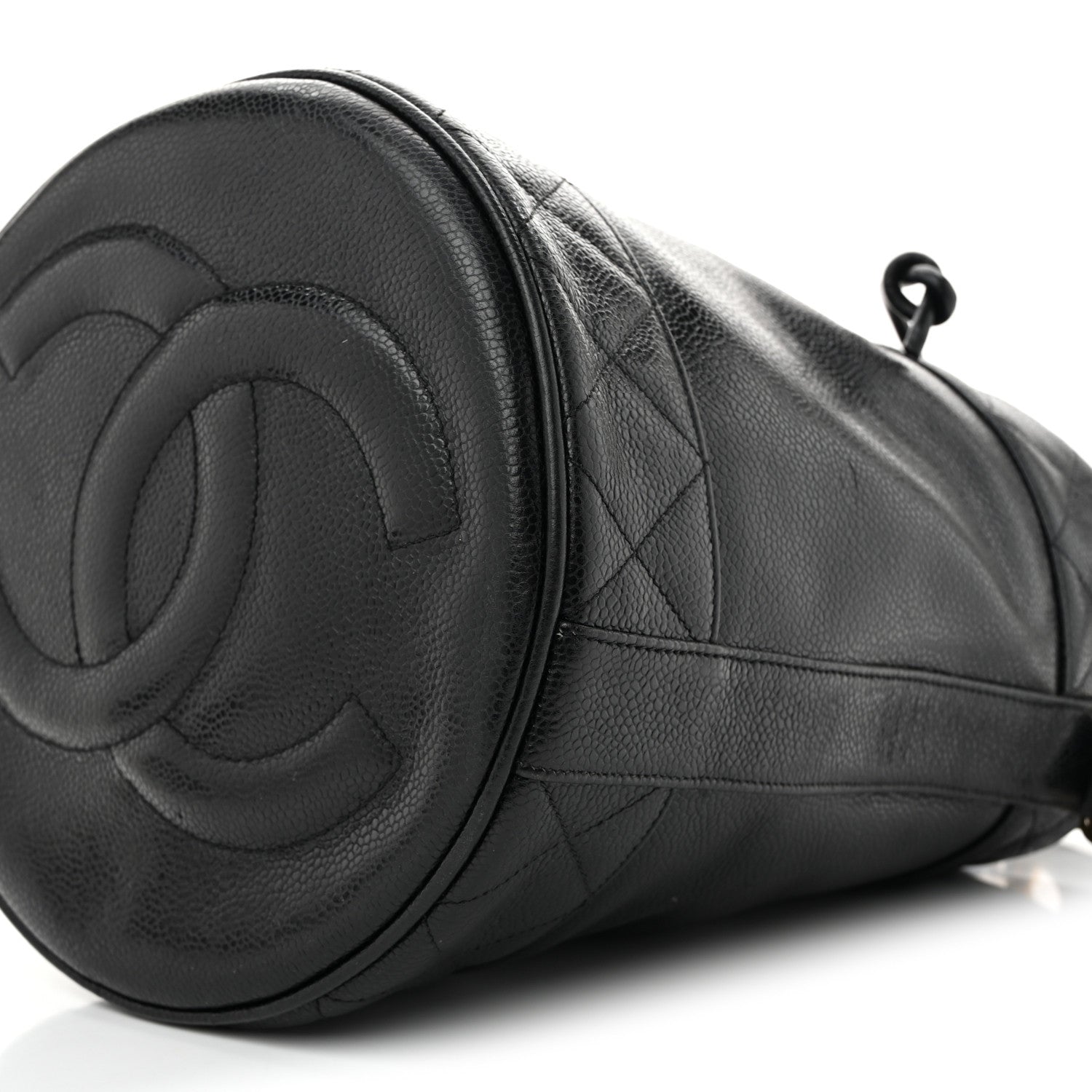 Caviar Drawstring Bucket Shoulder Bag Black