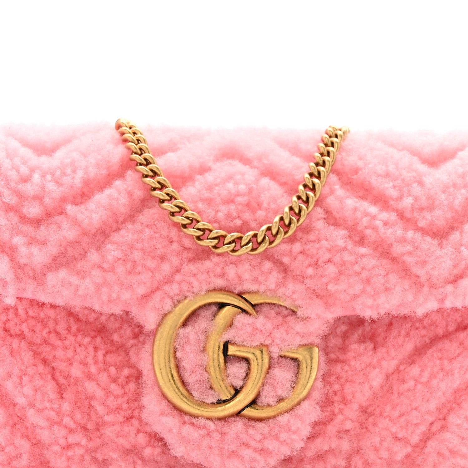 Shearling Matelasse Super Mini GG Marmont Shoulder Bag Lotus Pink