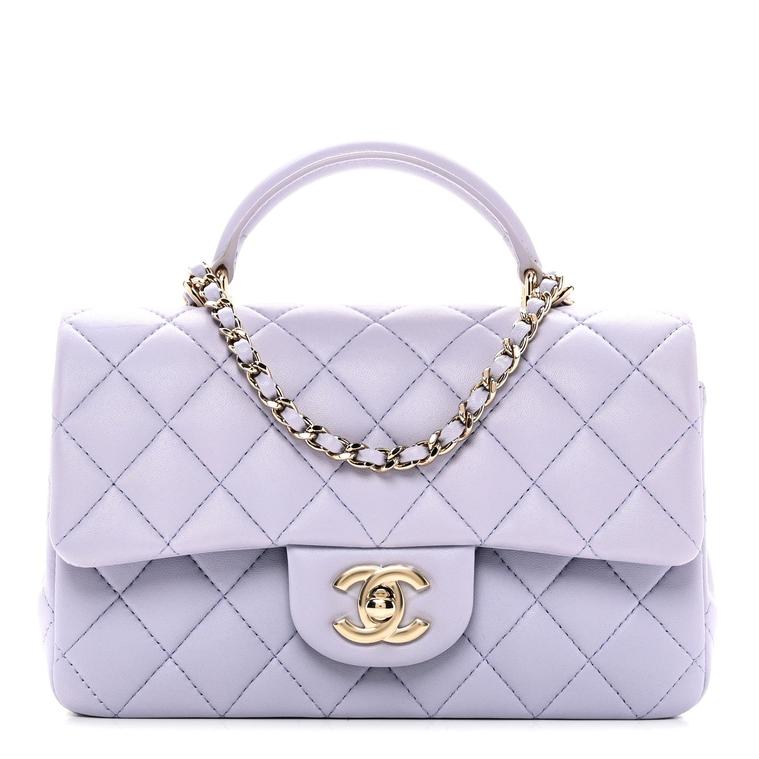 Lambskin Quilted Mini Top Handle Rectangular Flap Light Purple