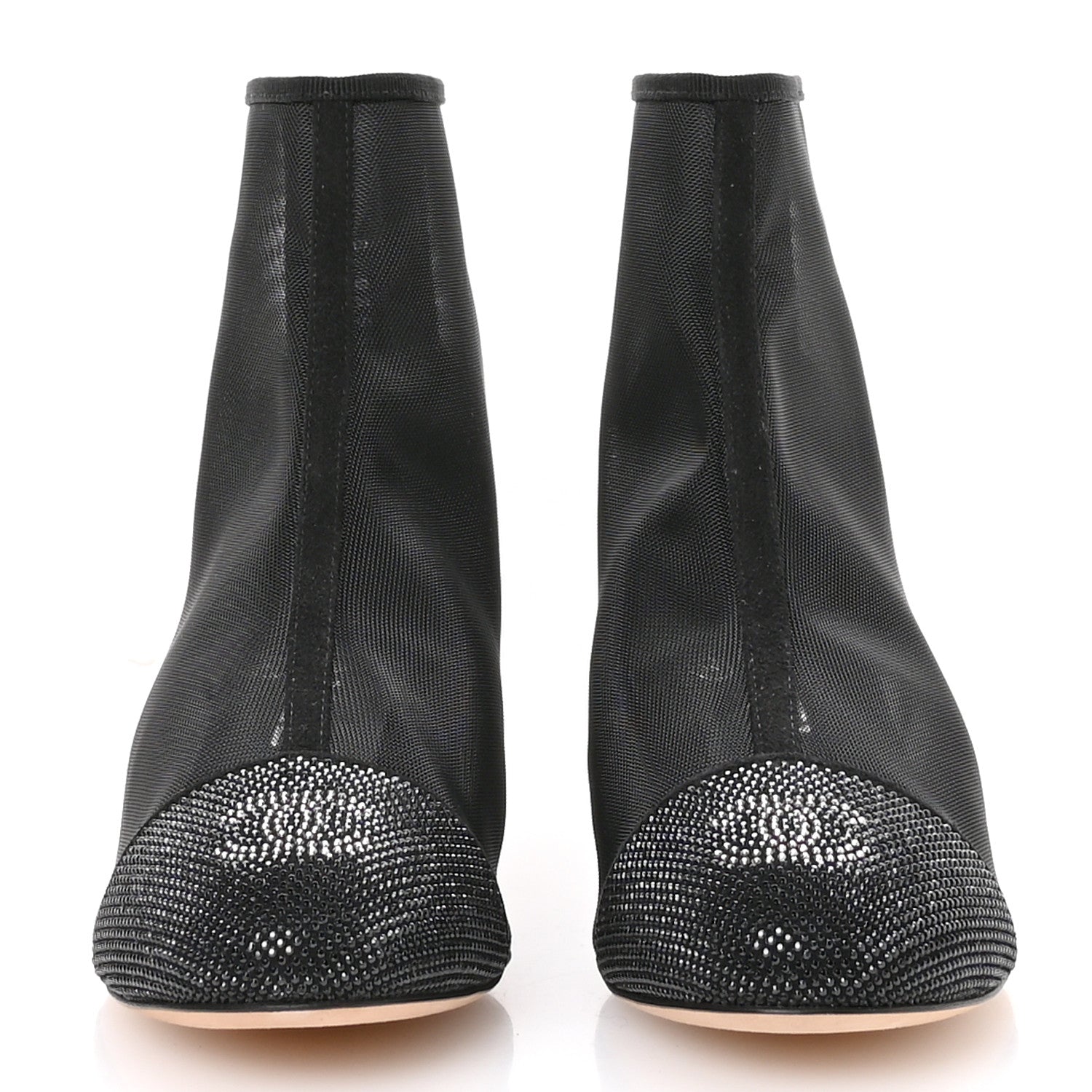 Mesh Suede Cap Toe Embellished Short Boots 35.5 Black