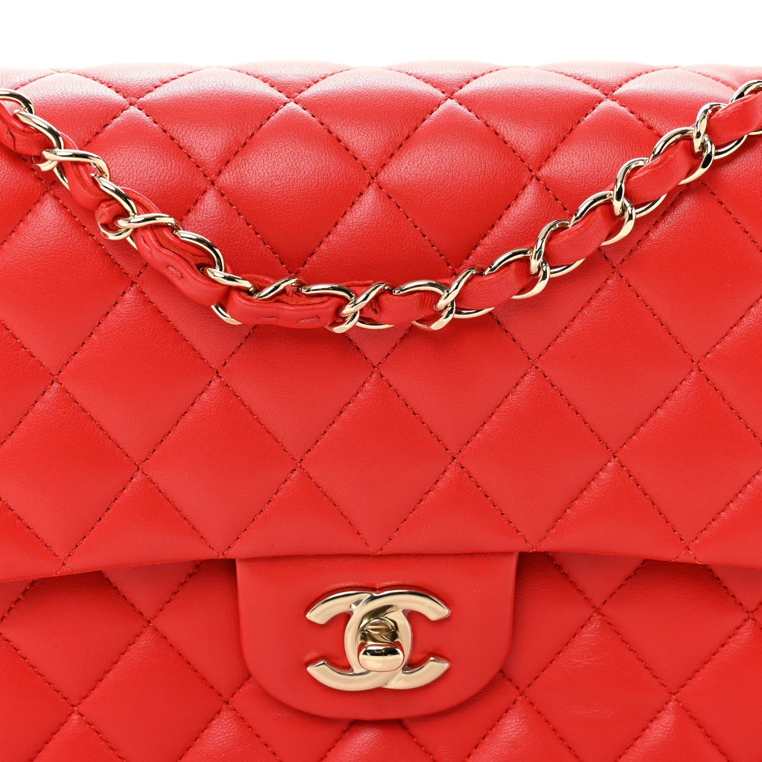 Lambskin Quilted Medium Double Flap Red