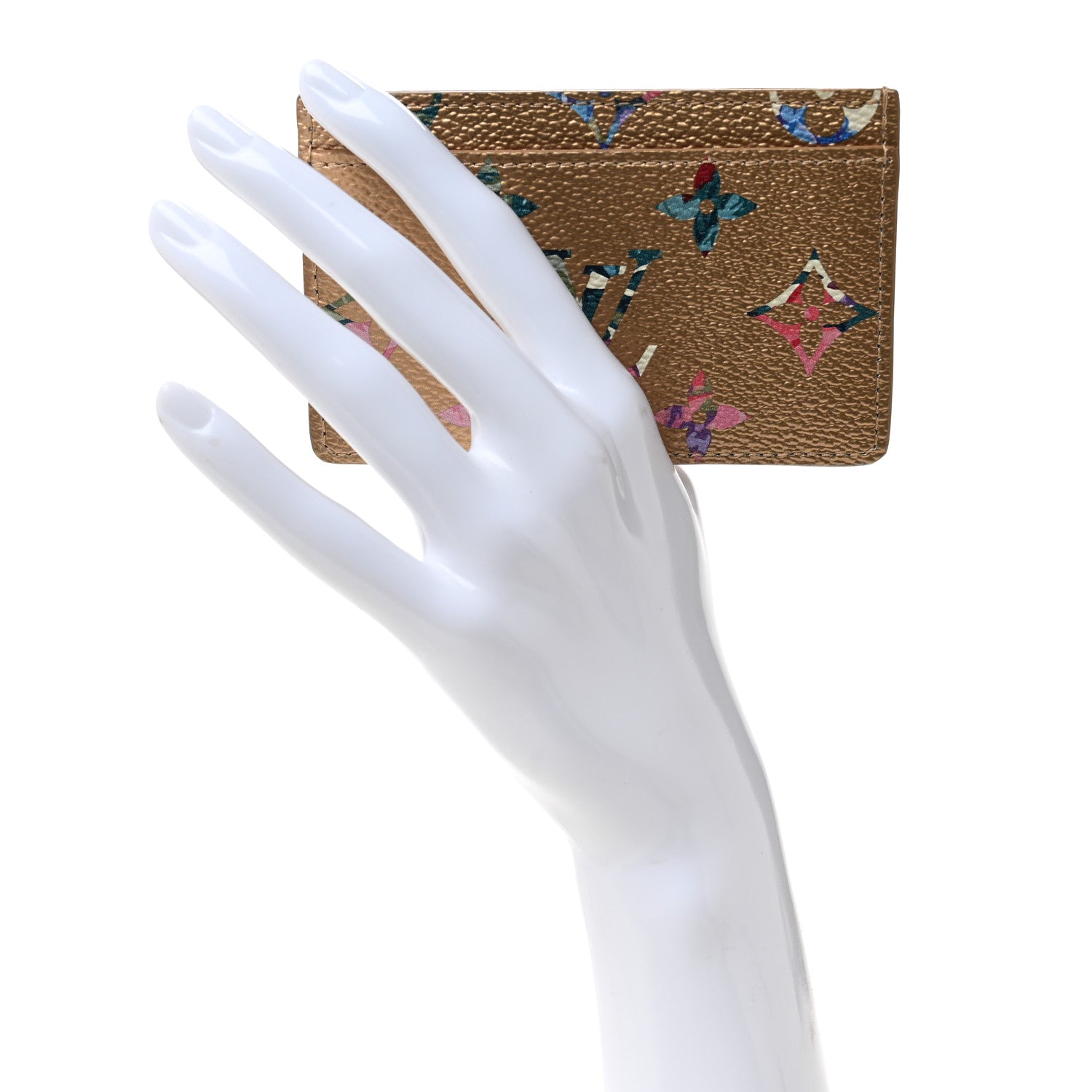 Metallic Monogram LV Garden Card Holder Gold