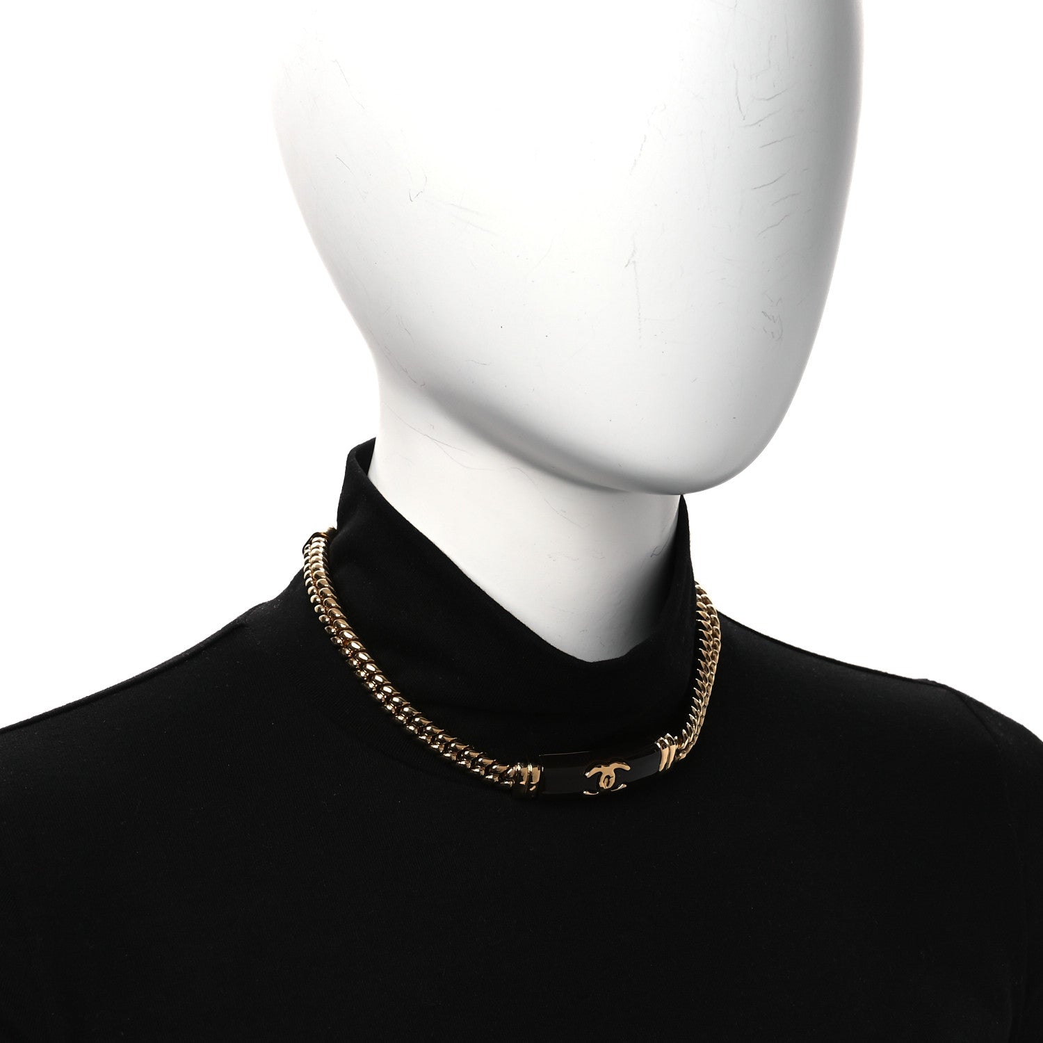 Metal Enamel CC Chain Choker Necklace Gold Black